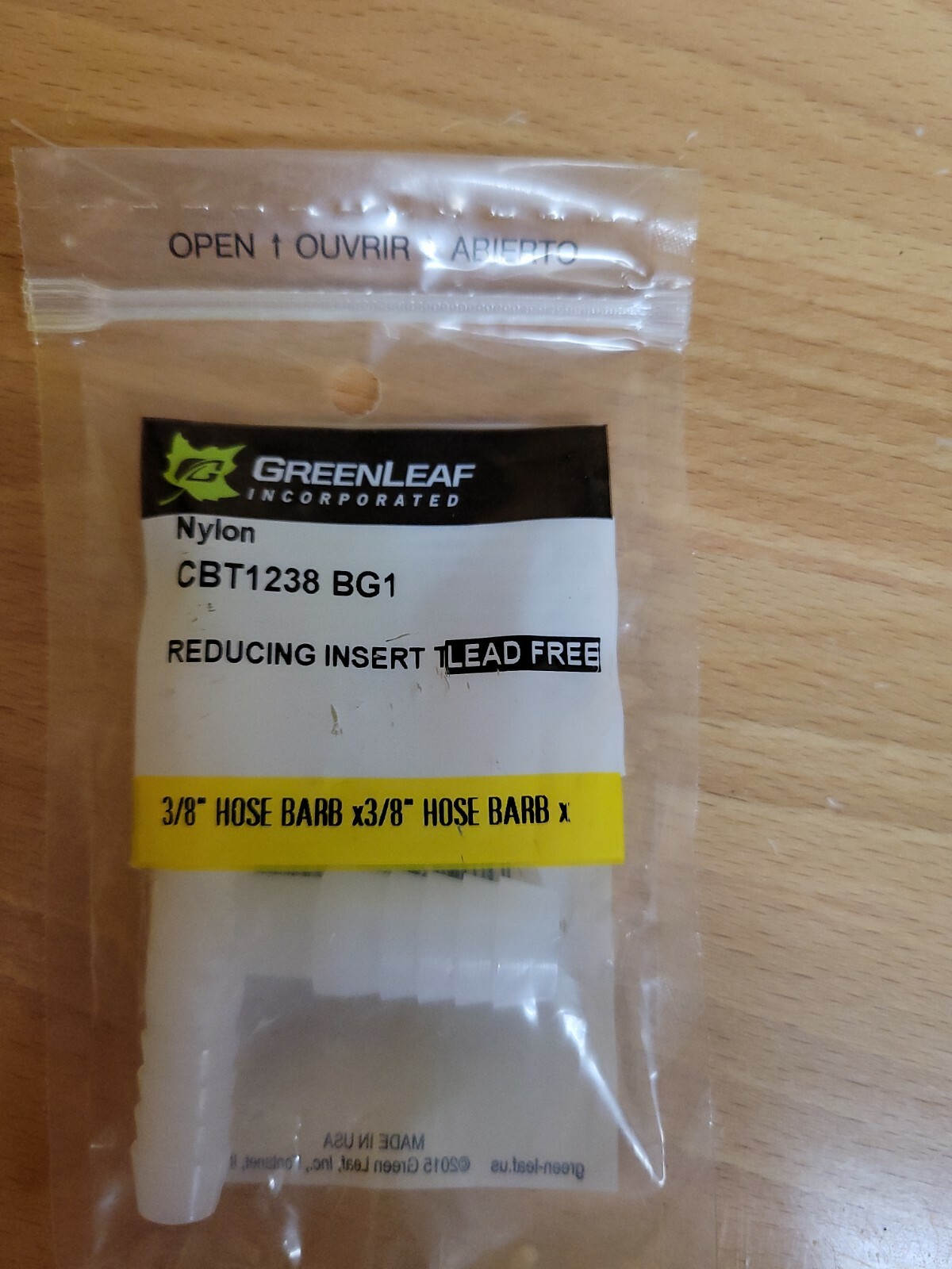 Green Leaf CBT1238BG1 Nylon White 220 PSI Tee 3/8 Barb x 1/2 Dia. in.