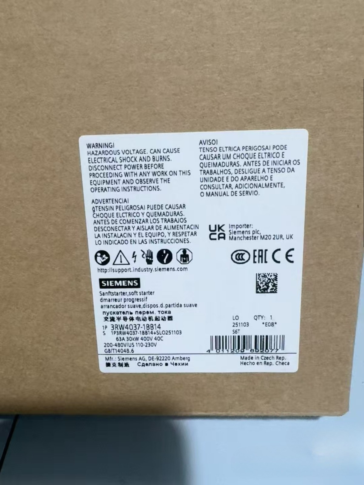3RW4037-1BB14 1PC Brand New Siemens 3RW40371BB14 Fast delivery
