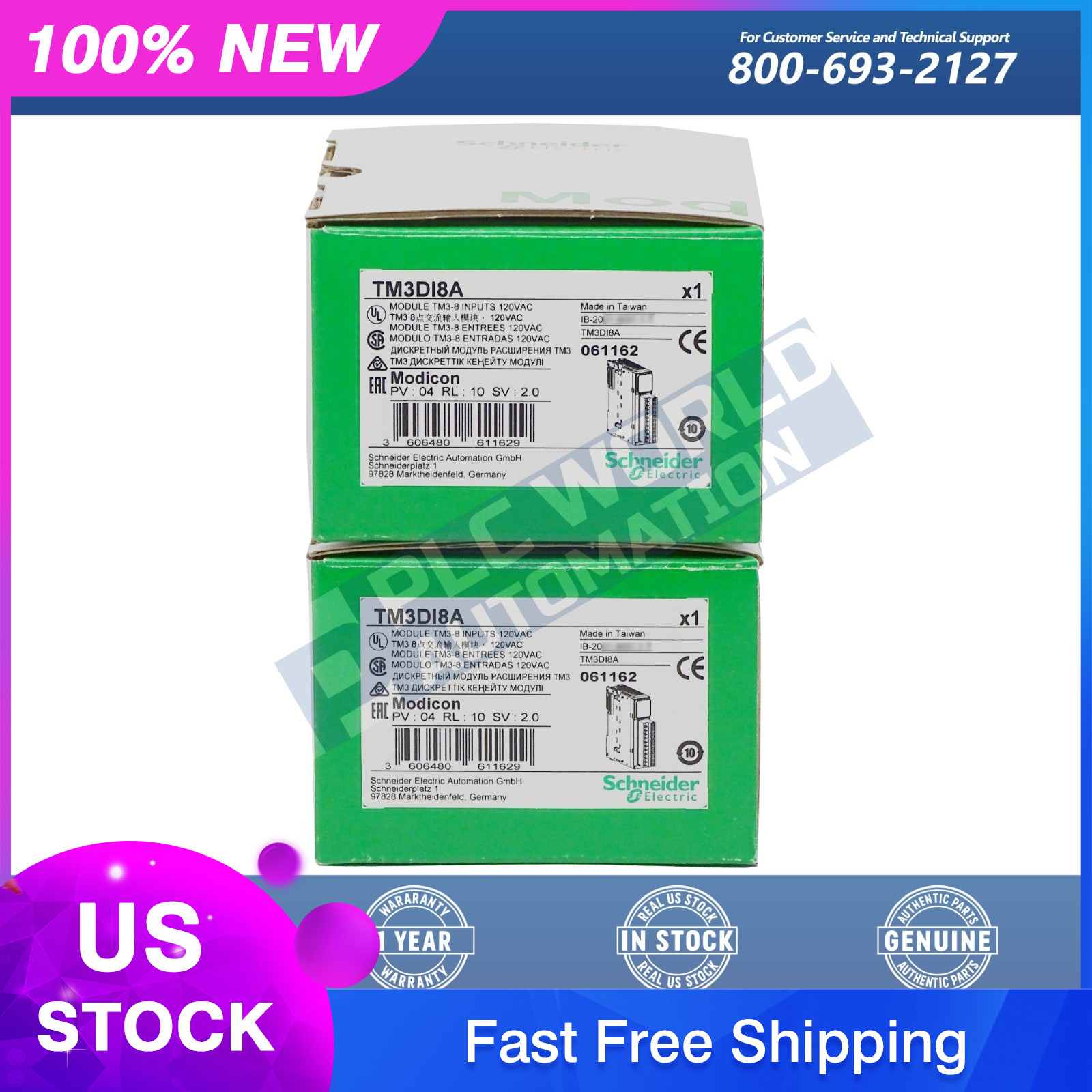 Schneider TM3DI8A Modicon TM3-8 Discrete Input Module Screw Terminals, Brand New