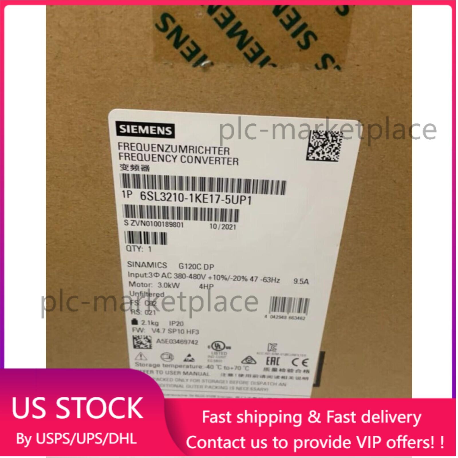 New Siemens 6SL3210-1KE17-5UP1 SINAMICS G120C 3,0KW Power Module Expedited Ship