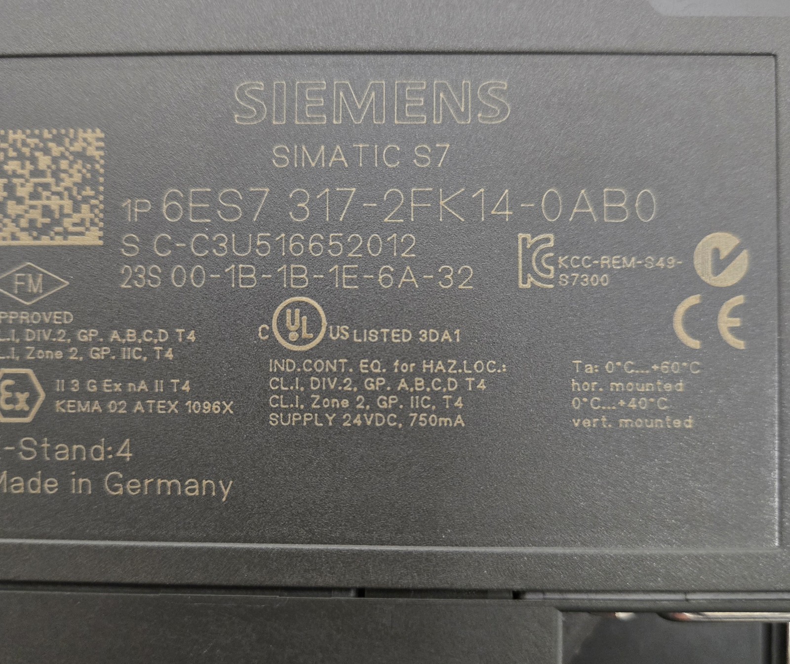 SIEMENS SIMATIC S7-300 CPU MODULE 6ES7 317-2FK14-0AB0.