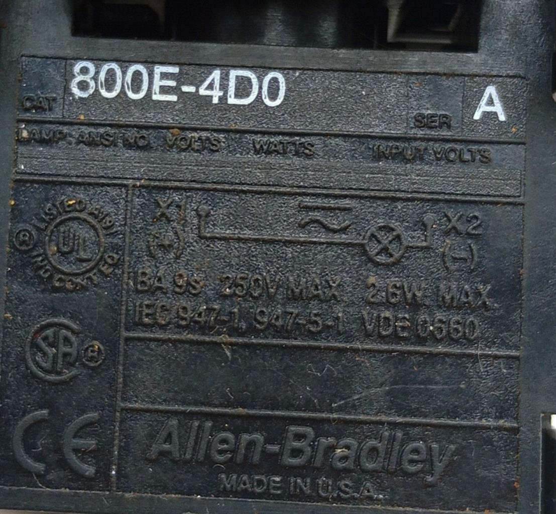 Allen-Bradley 800E-4D0 Series A Illuminated 2-Position Orange Selector Switch