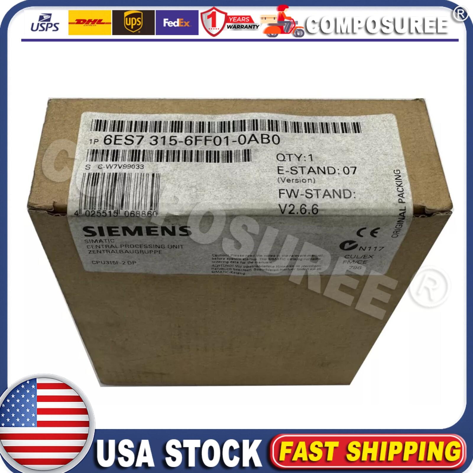 New Siemens SIMATIC S7-300, CENTRAL UNIT 6ES7315-6FF01-0AB0 6ES73156FF010AB0