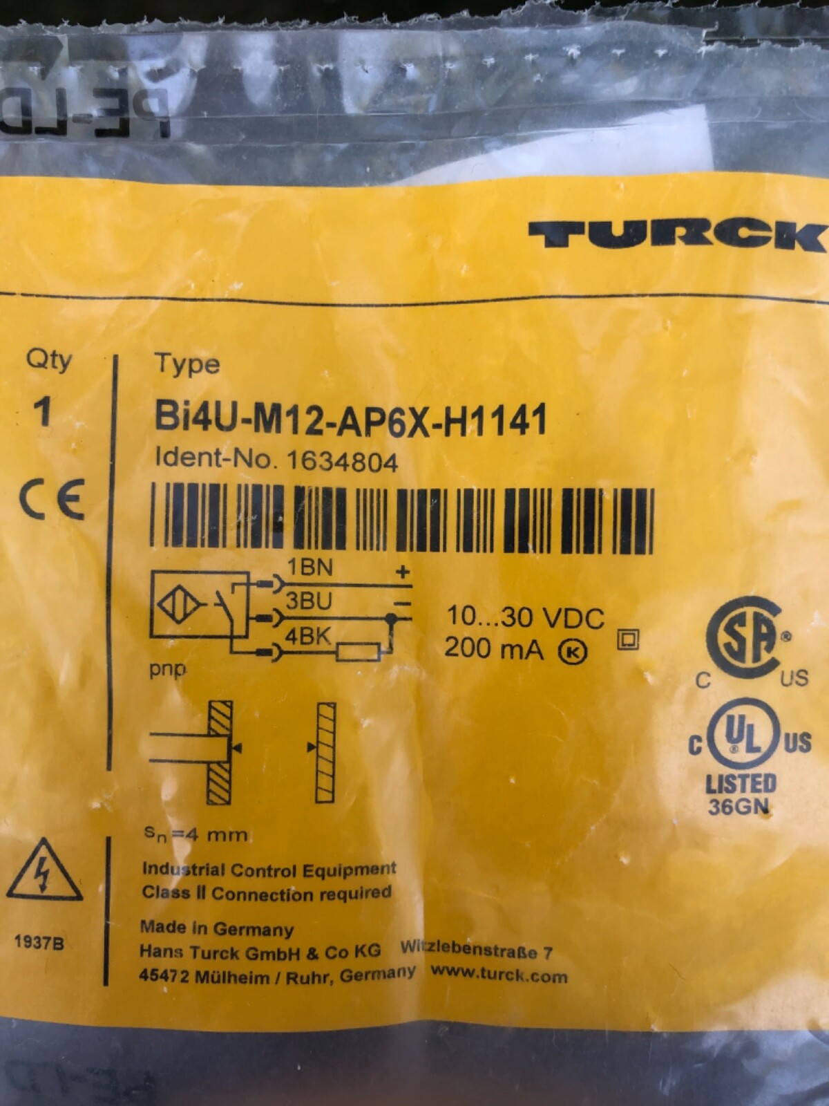 Brand New TURCK sensor Bi4U-M12-AP6X-H1141 1634804