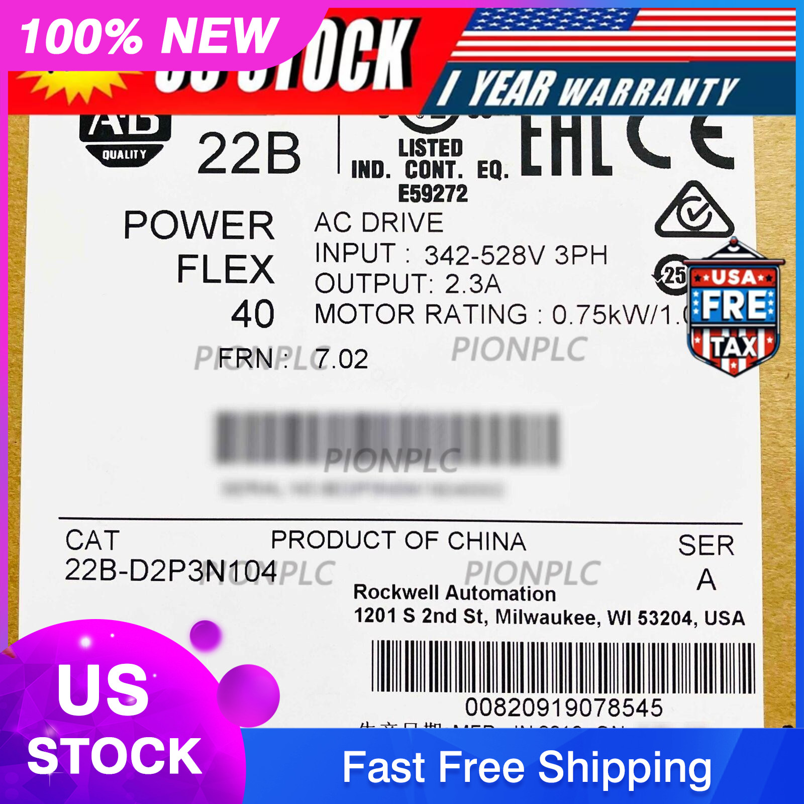 22B-D2P3N104 22BD2P3N104 Allen Bradley PowerFlex 40 AC Drive SURPLUS IN BOX 2023