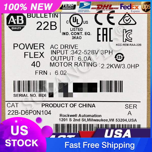 22B-D6P0N104 AB PowerFlex 40- 2.2 KW (3 HP) AC Drive Fast Shipping 22BD6P0N104GQ