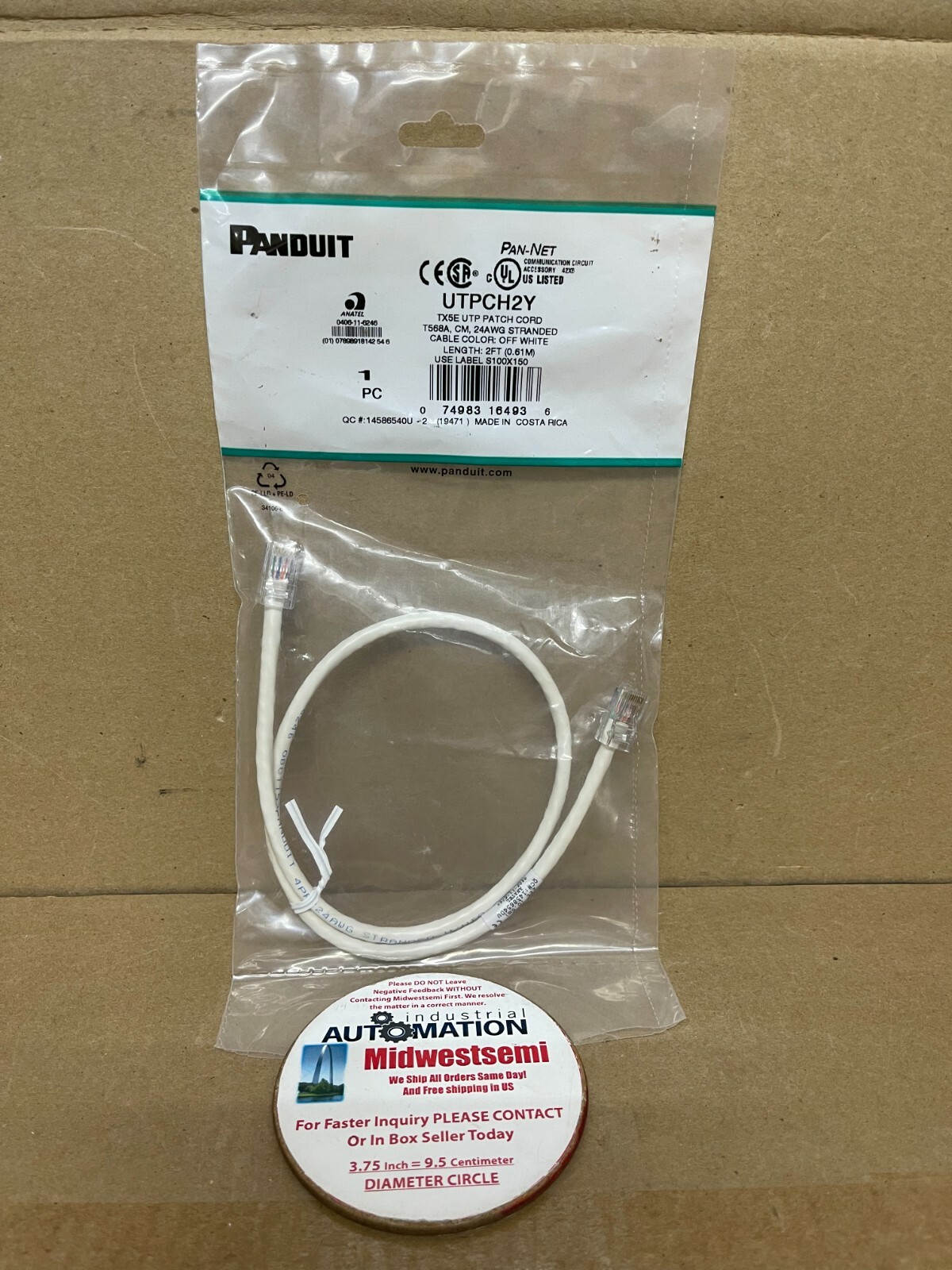 NEW PANDUIT UTPCH2Y TX5E UTP PATCH CORD T568A CM 24AWG STRANDED CABLE WHITE 2FT