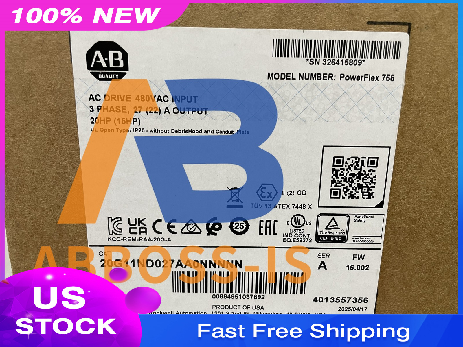 New Allen Bradley 20G11ND027AA0NNNNN PowerFlex 755 AC Drive AB 20G11ND027AA0NNNN