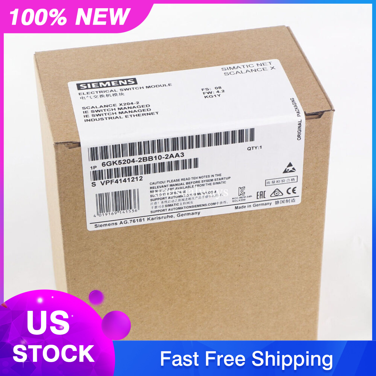 New Siemens 6GK5 204-2BB10-2AA3 6GK5204-2BB10-2AA3 X204-2 Managed IE Switch