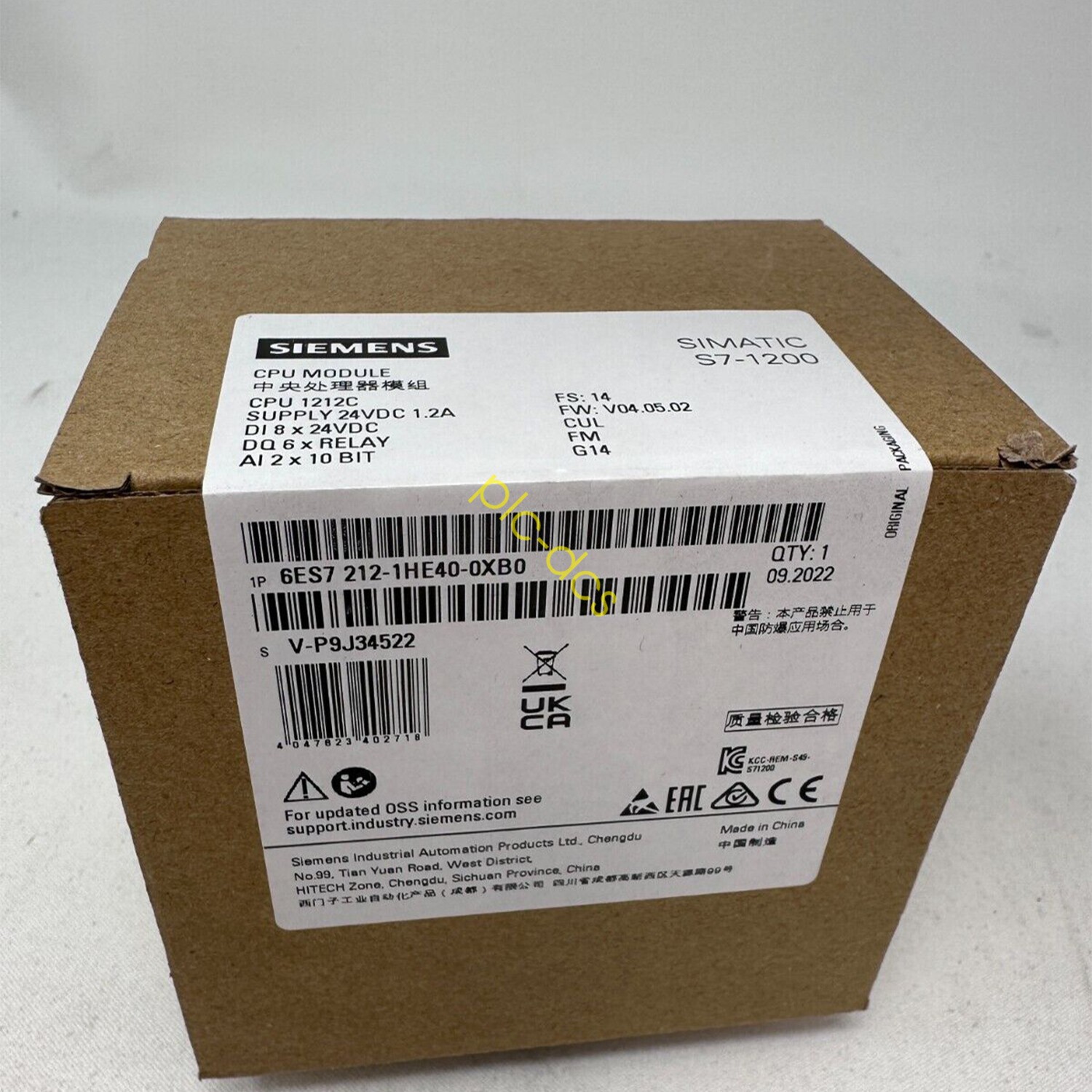 1PCS 6ES7 212-1HE40-0XB0 SIEMENS 6ES7212-1HE40-0XB0 SIMATIC S7-1200 CPU 1212C