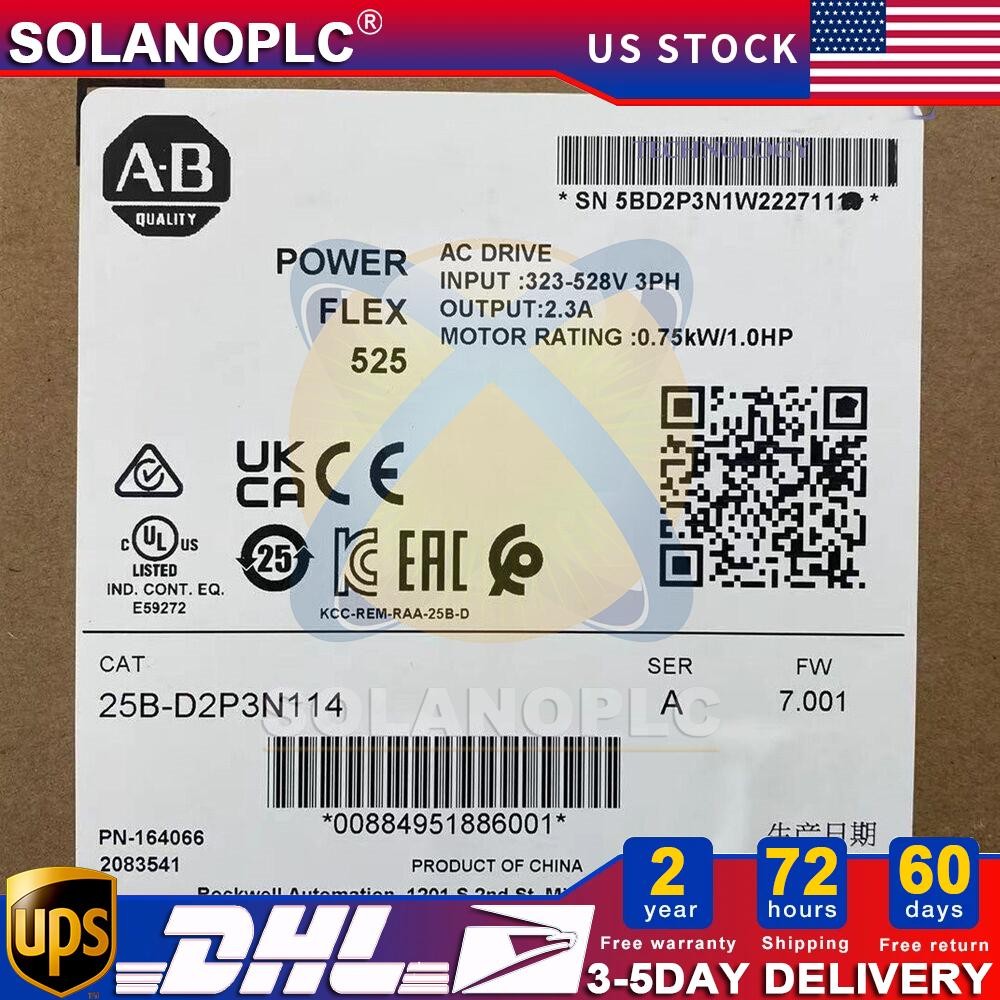 Allen-Bradley 25B-D2P3N114 PowerFlex 525 0.75kW 1Hp AC Drive US Free Tax