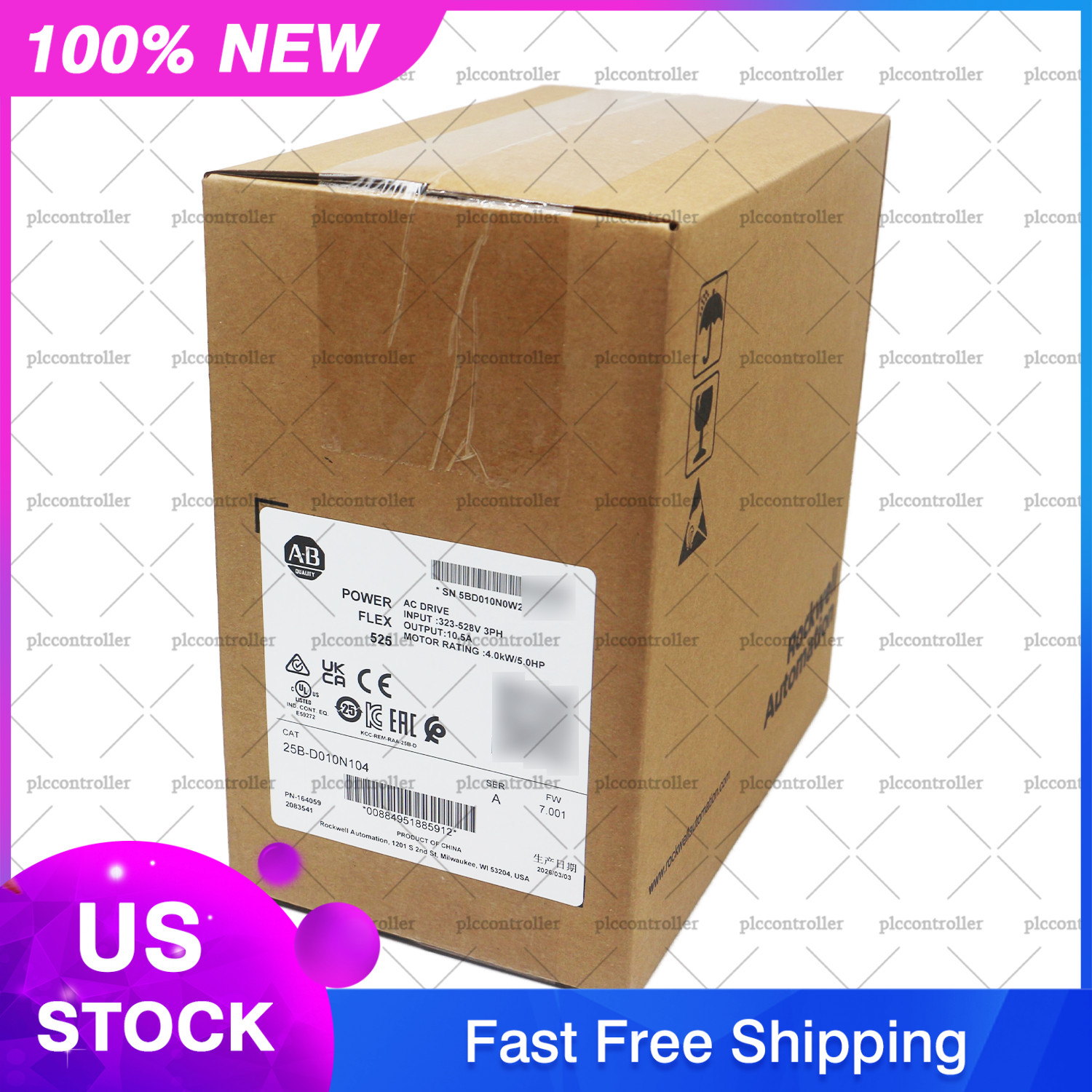 New Sealed Allen Bradley 25B-D010N104 PowerFlex 525 4kW 5Hp AC Drive 3 Phase