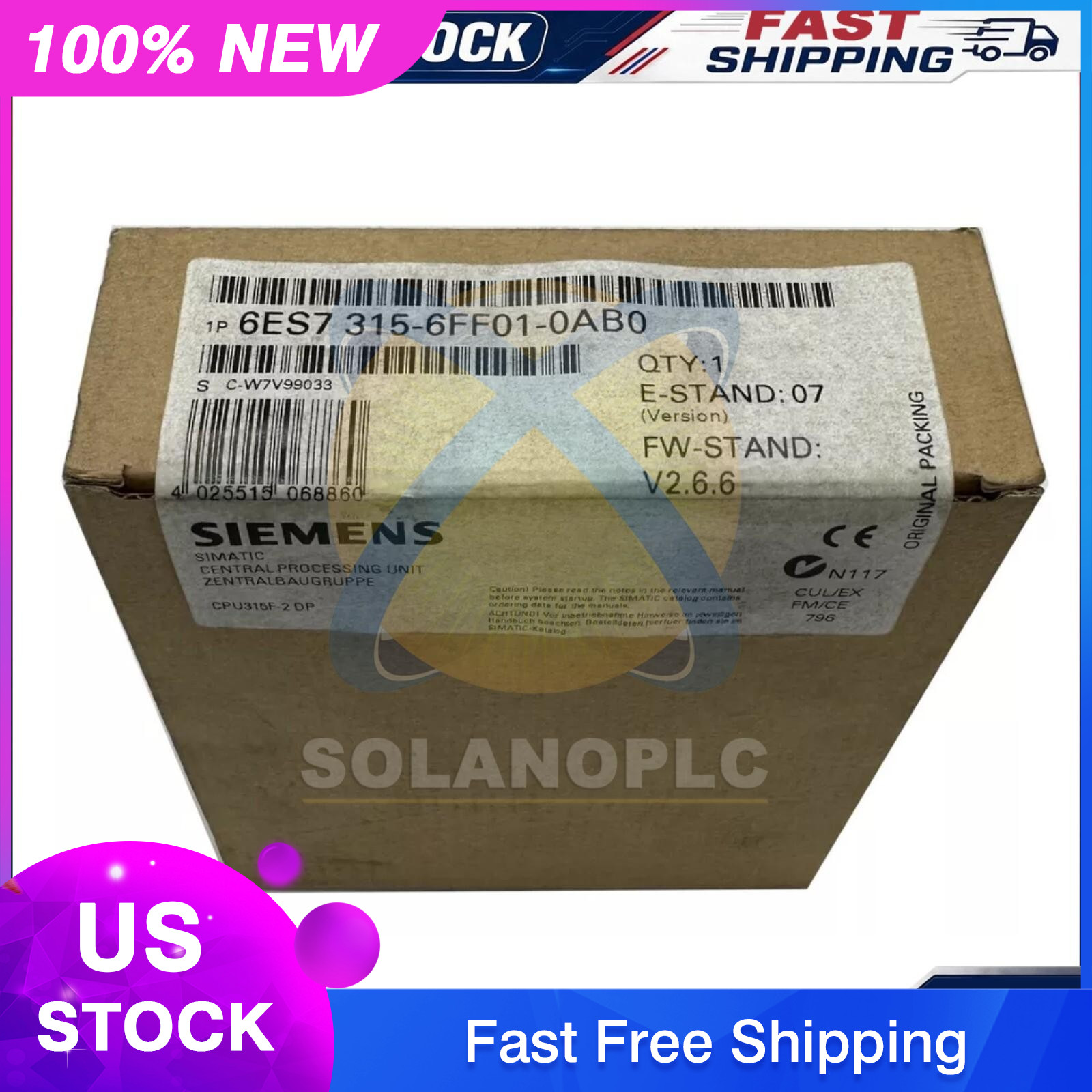 New Siemens SIMATIC S7-300, CENTRAL UNIT 6ES7315-6FF01-0AB0 6ES73156FF010AB0