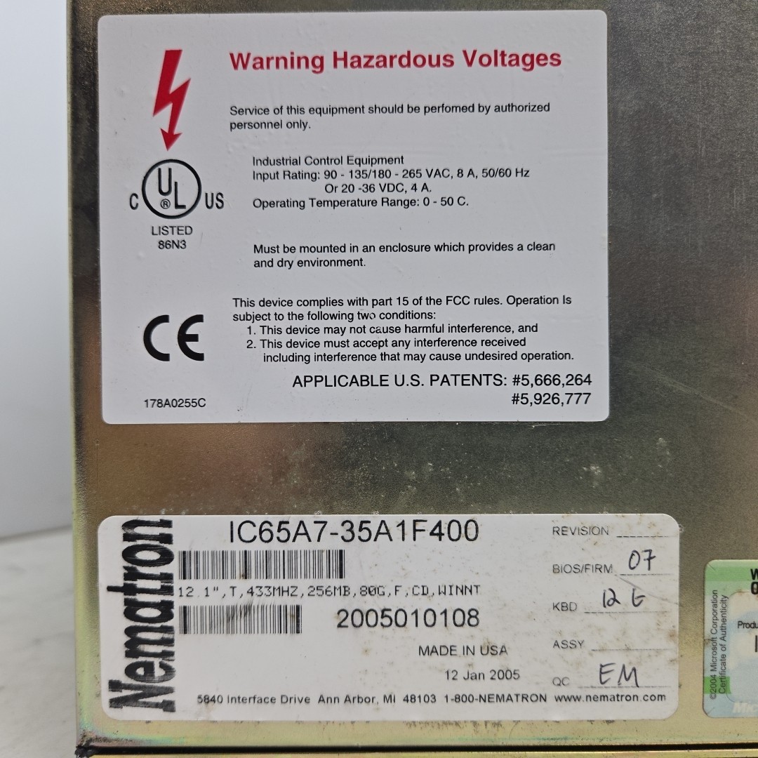 Nematron IC65A7-35A1F400 Operator Interface Control Unit Industrial Computer 12″