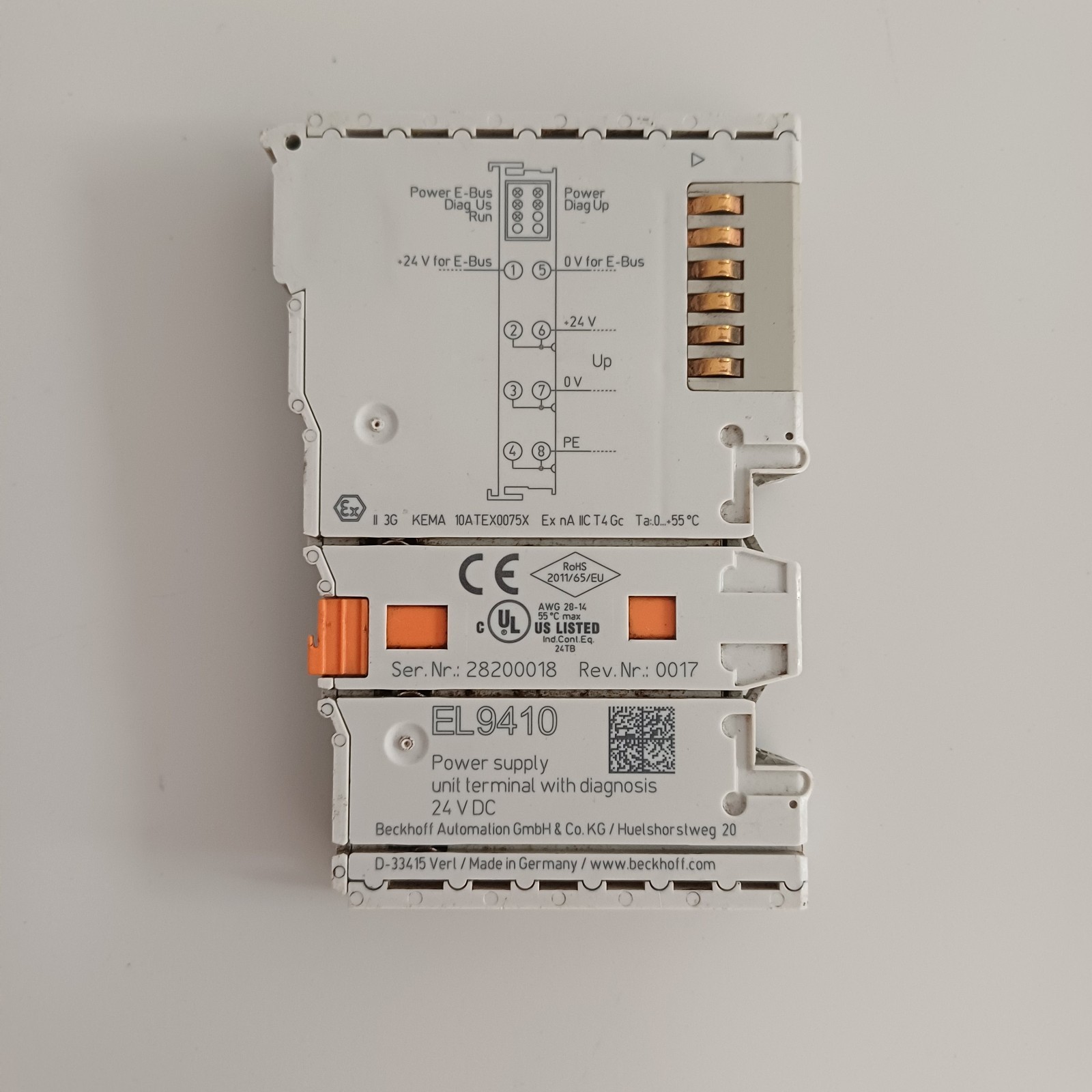 BECKHOFF EL9410 EL 9410 24V DC Power Supply Terminal w Diagnostics PLC Module