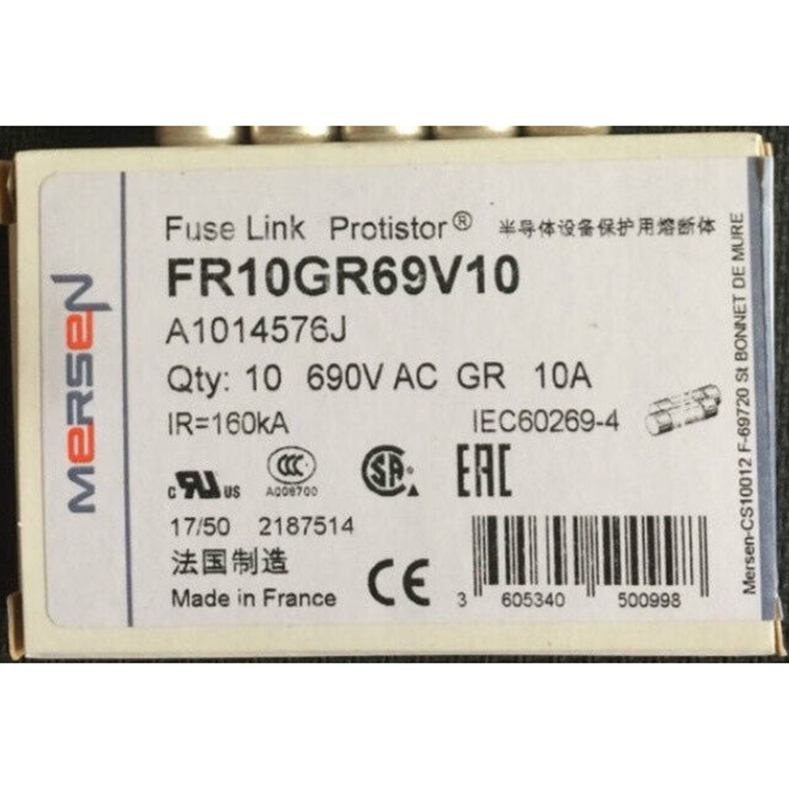 10pcs new FR10GR69V10 Fuse 10A 690VAC FR10GR69V10 Free ship #YP1