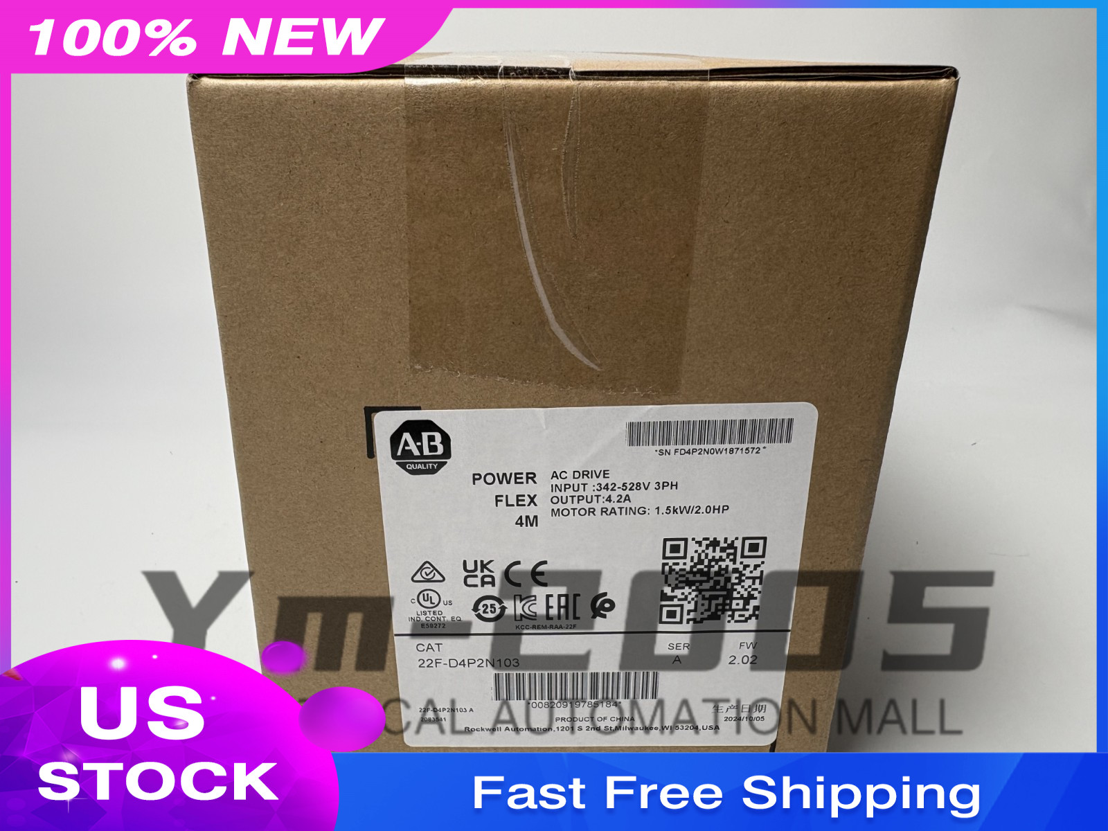 1PCS New Allen-Bradley 22F-D4P2N103 4M 1.5 kW 2 HP AC Drive
