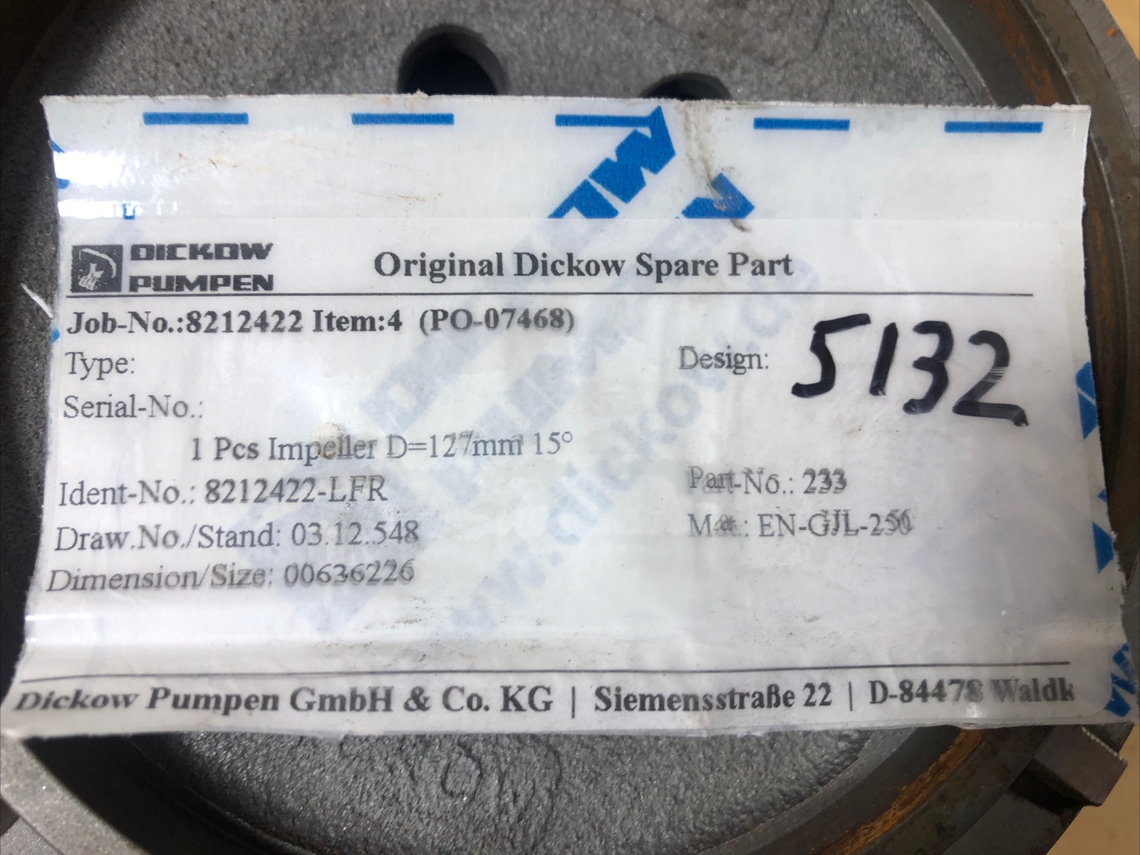Dickow Pumpen Impeller 8212422-LFR 233 127MM (5132)