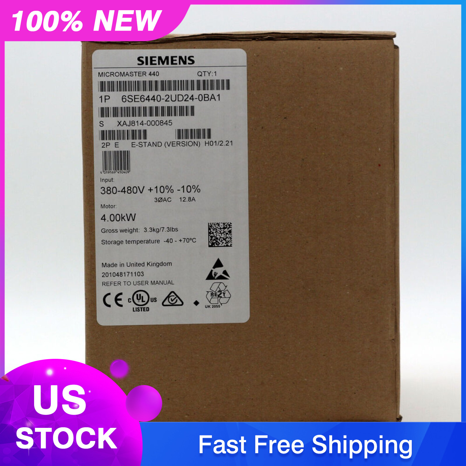 New Siemens 6SE6440-2UD24-0BA1 MICROMASTER440 without filter 6SE6 440-2UD24-0BA1