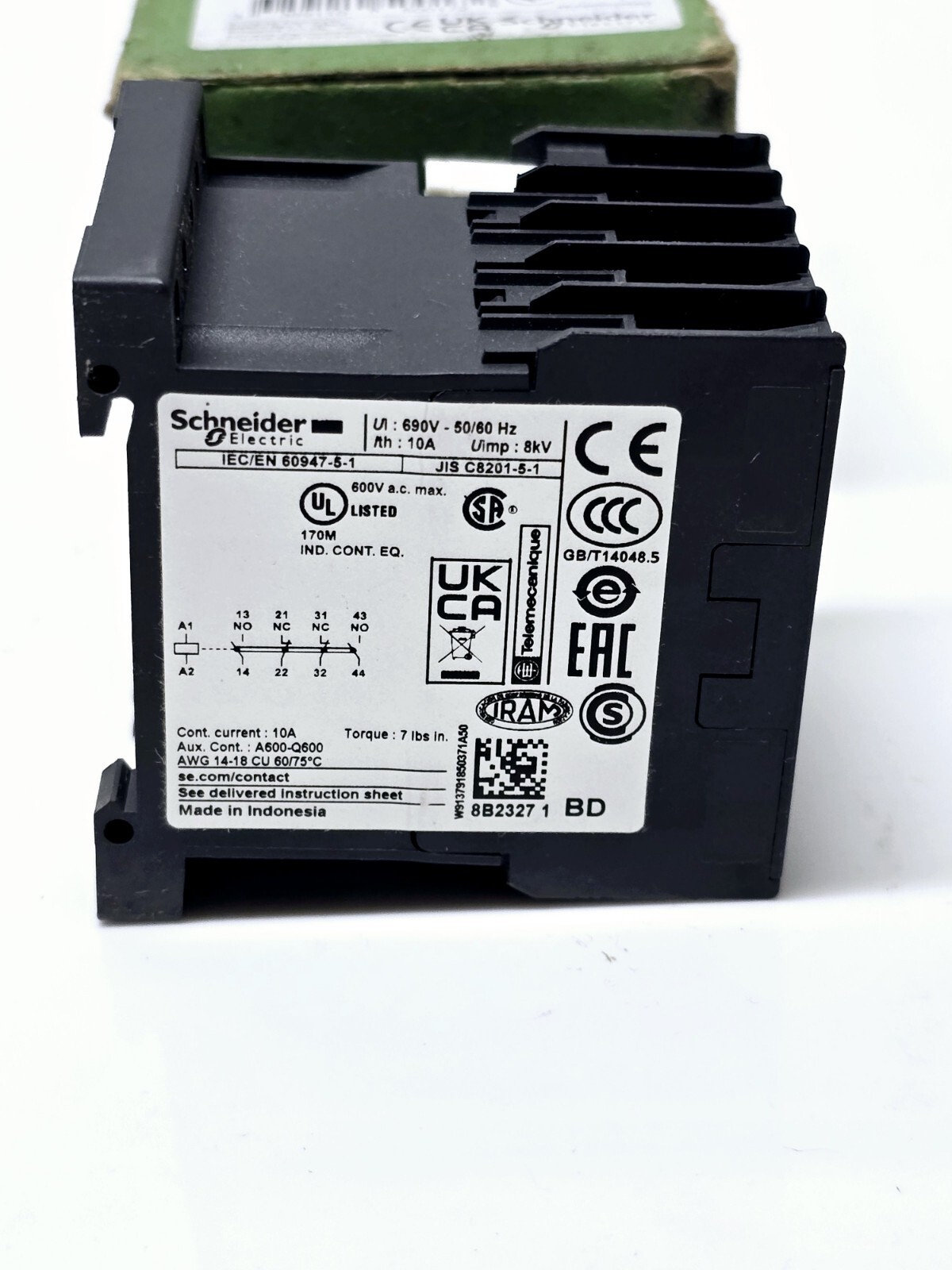 SCHNEIDER Control relay, TeSys K, 2 NO + 2 NC, lt or eq to 690V, 24VDC CA3KN22BD