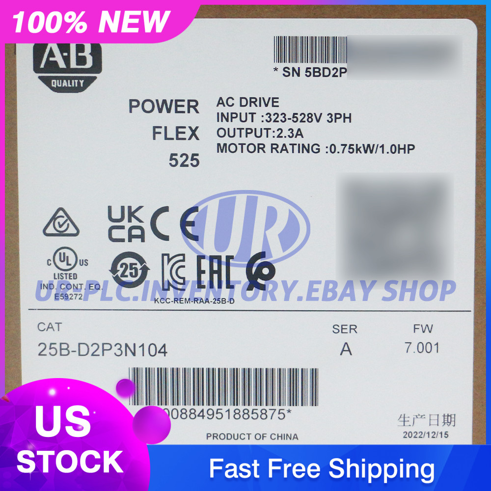 New Sealed Allen Bradley AB 25B-D2P3N104 PowerFlex 525 0.75kW 1Hp AC Drive