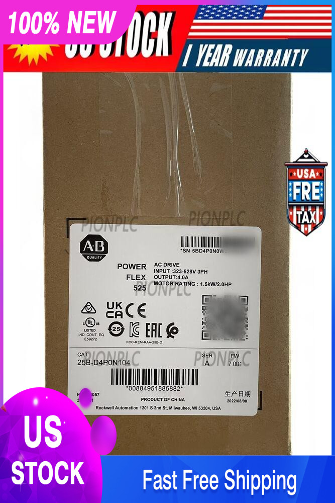New Original Allen-Bradley 25B-D4P0N104 PowerFlex 525 AC Drive Factory Seal