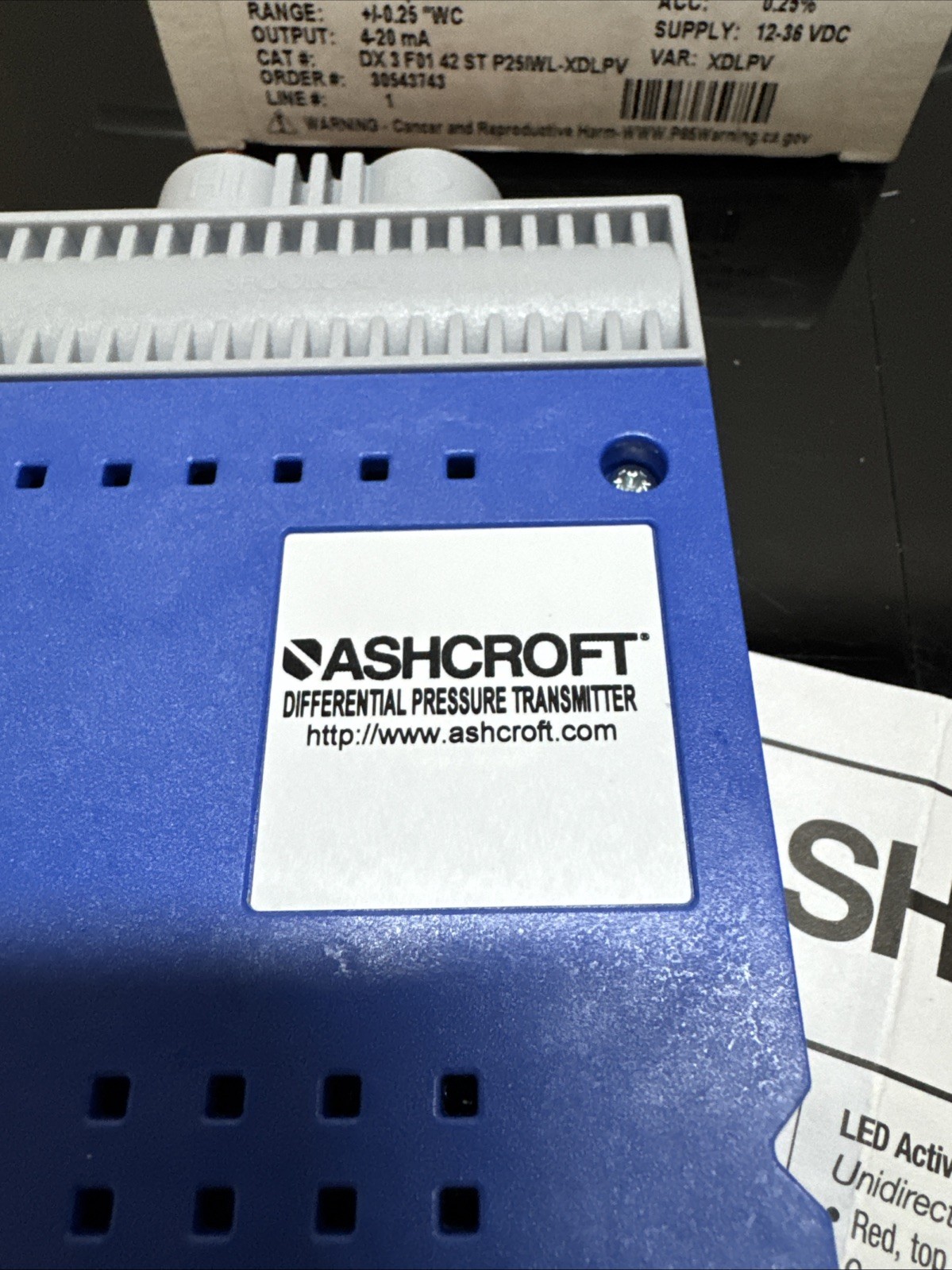 NIB ASHCROFT DXLdp ± 0.25″WC Differential Pressure Transmitter