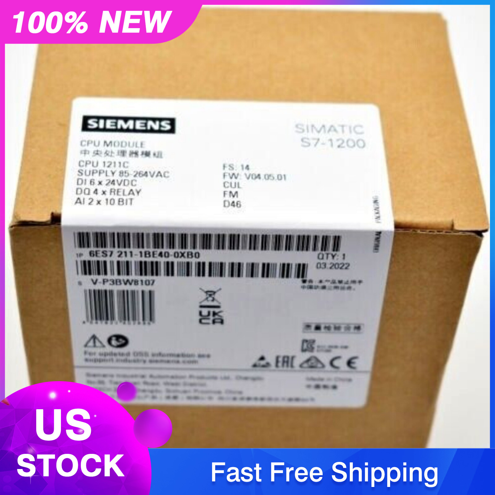 New Siemens SIMATIC S7-1200 CPU 1211C 6ES7211-1BE40-0XB0 6ES72111BE400XB0