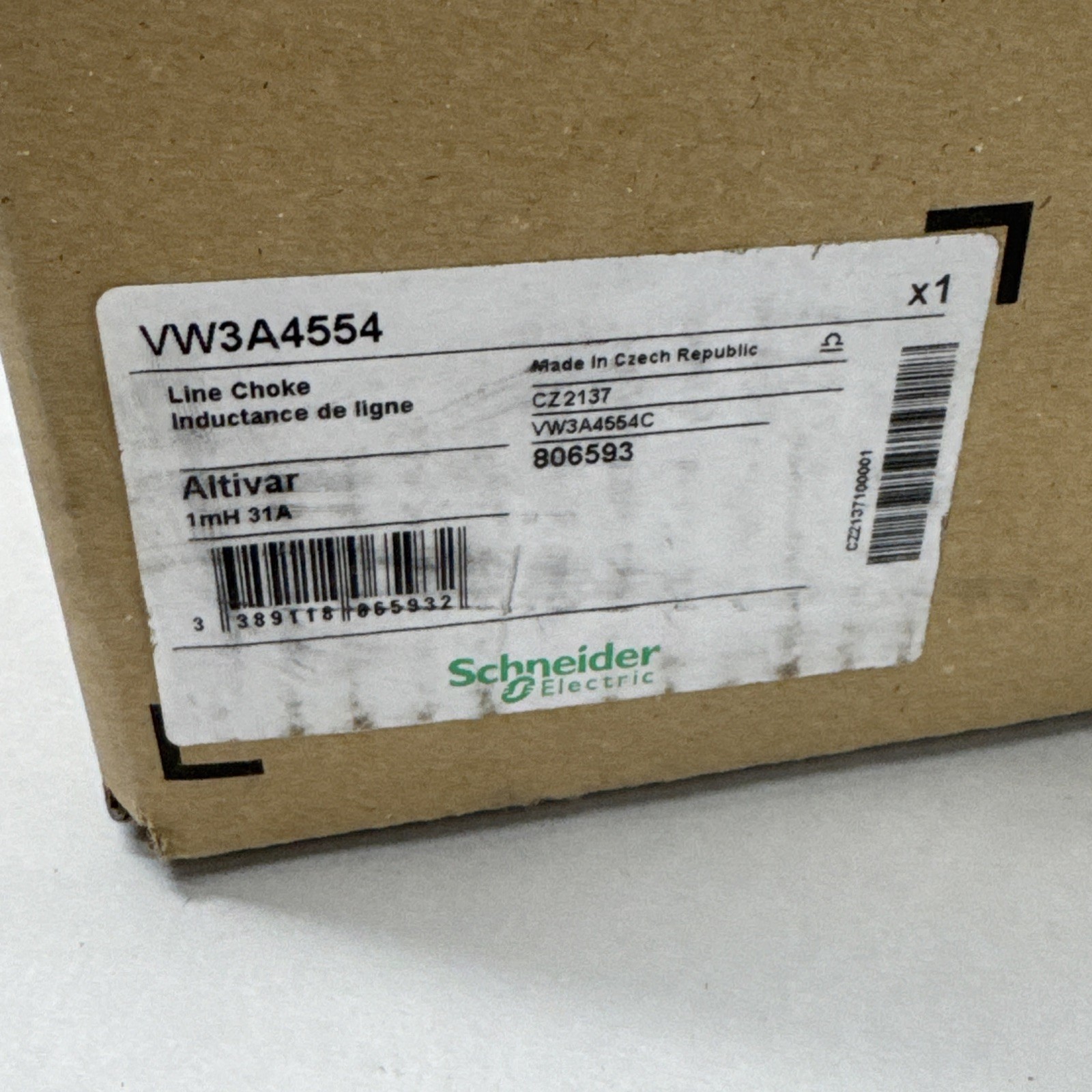 NEW Schneider Electric Altivar VW3A4554 Line Choke L NFP 1mH 31A Telemecanique