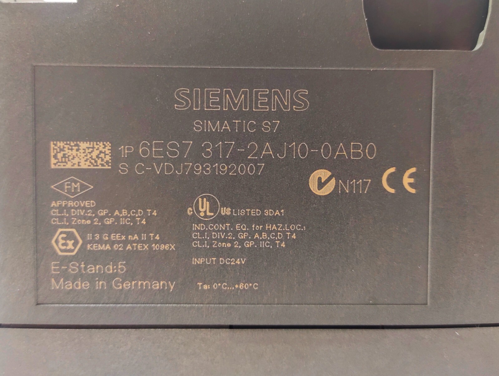 SIEMENS SIMATIC S7-300 CPU317-2DP CENTRAL PROCESSING UNIT 6ES7 317-2AJ10-0AB0