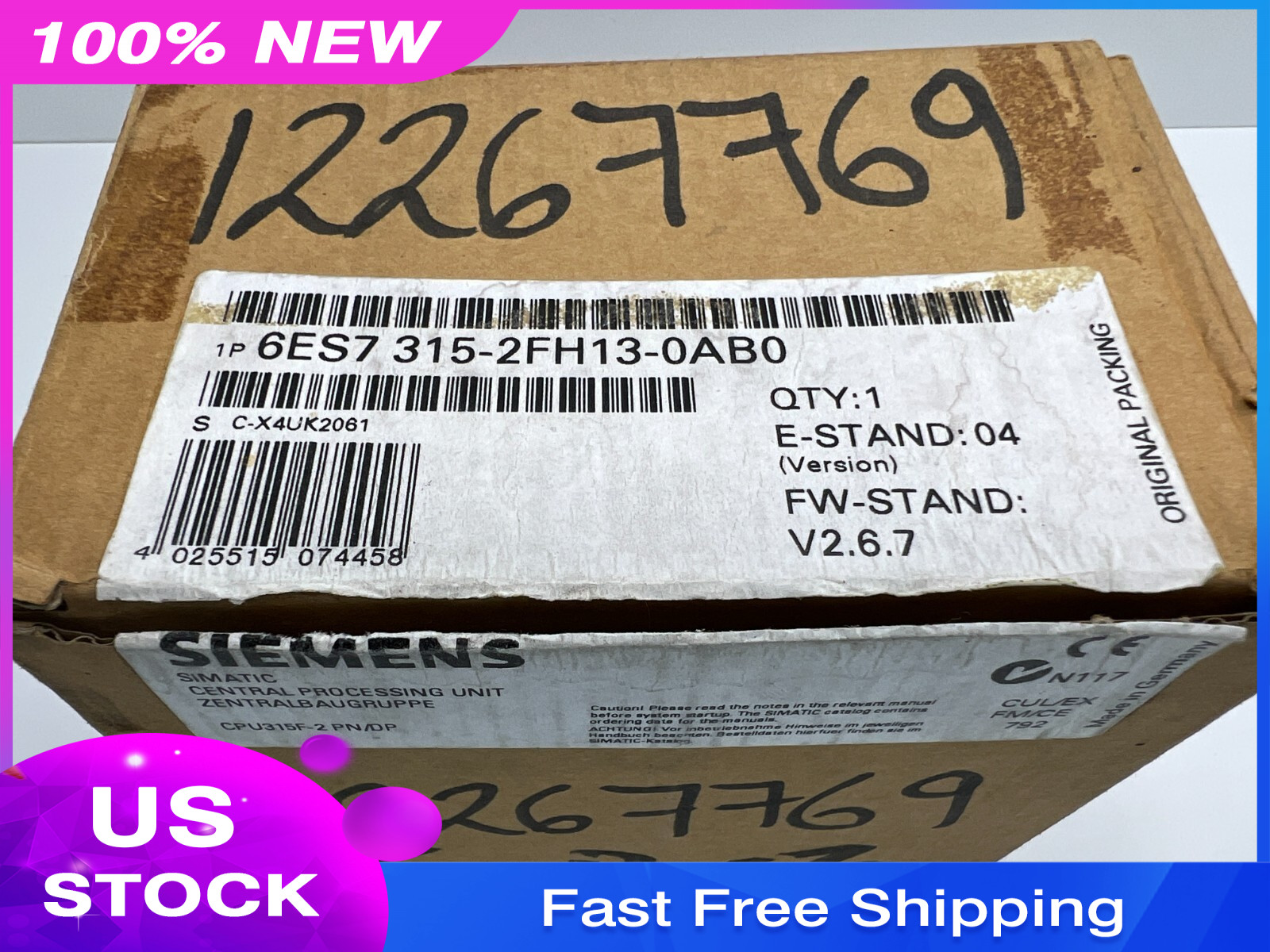 New Siemens 6ES7315-2FH13-0AB0 6ES7 315-2FH13-0AB0 SIMATIC CPU315F-2 PN/DP