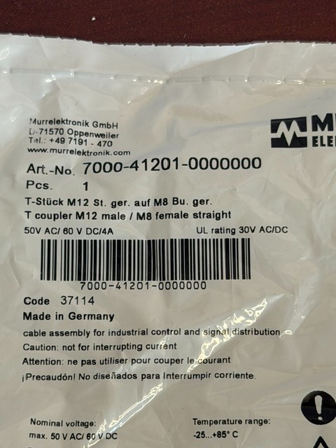 (2) Murr 7000-41201-0000000 M12 to M8 T-Coupler Splitter Lot of 2 New