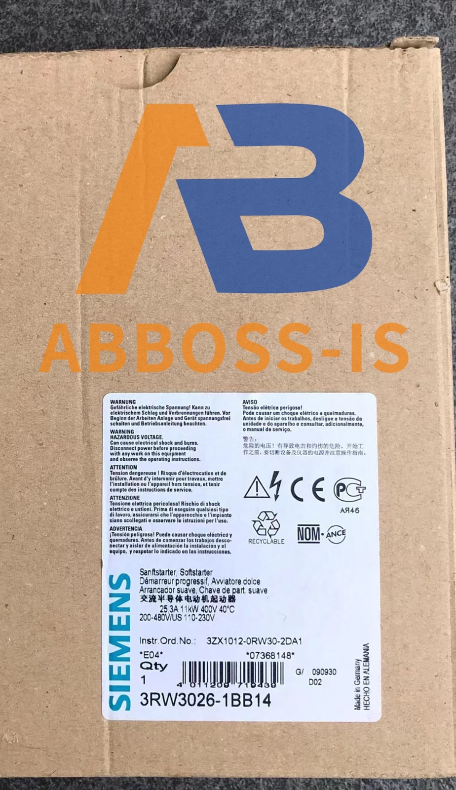 New in box Siemens 3RW3026-1BB14 SIRIUS Soft Starter S0 25 A 11 kW 3RW30261BB14