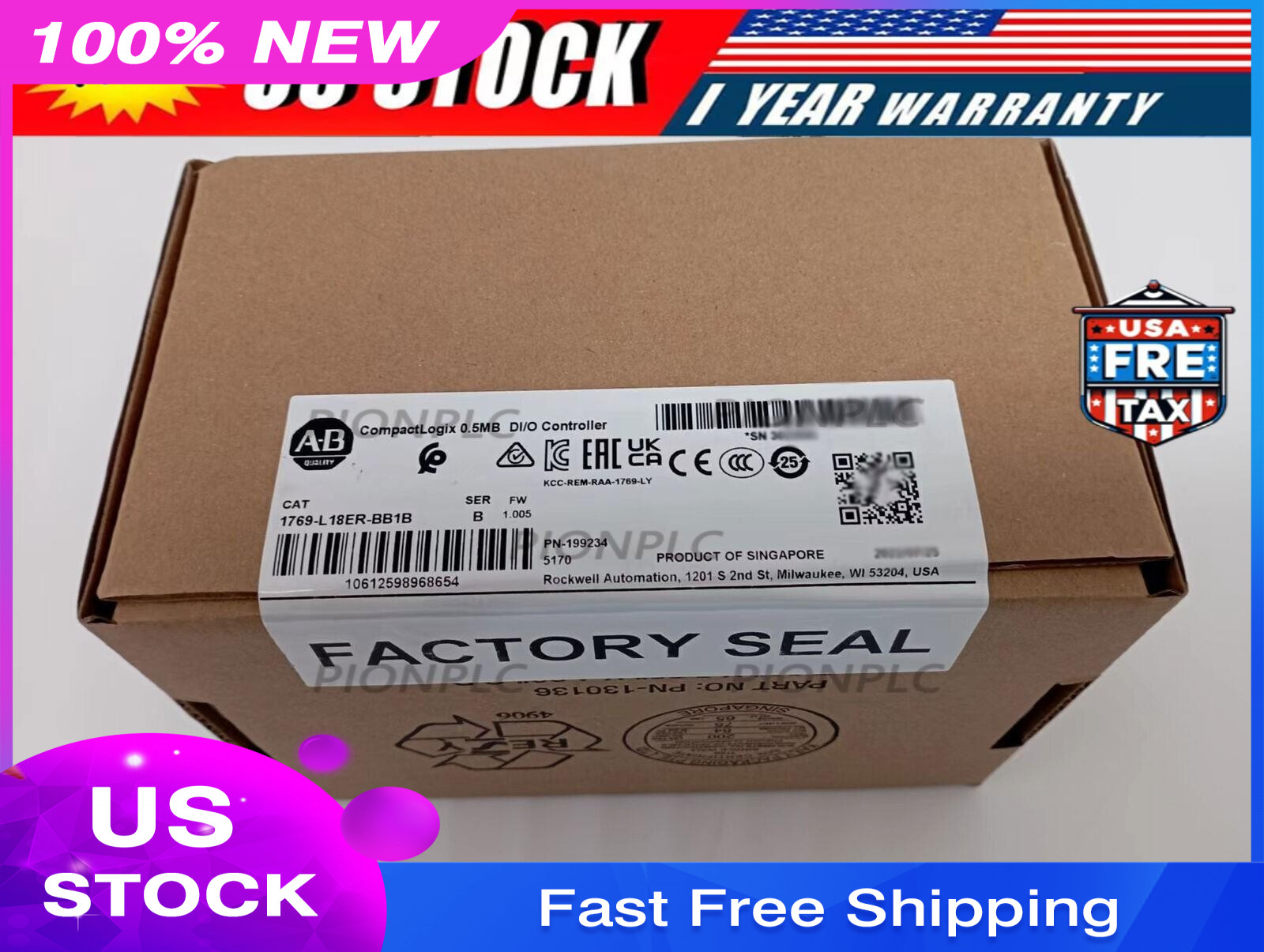 NEW Allen-Bradley AB 1769-L18ER-BB1B SER B CompactLogix 0.5MB DI/O Controller