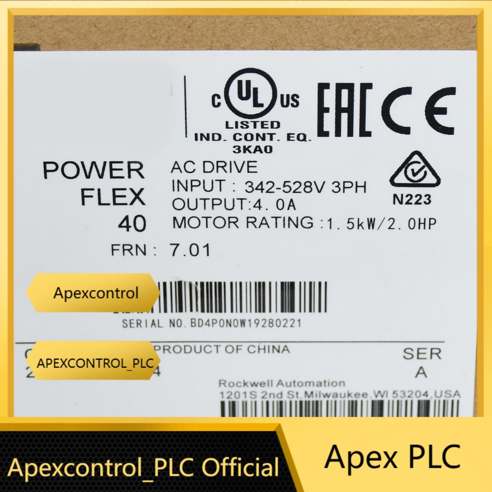 New Sealed Allen-Bradley 22B-D4P0N104 PowerFlex 1.5 kW 2 HP AC Drive AB