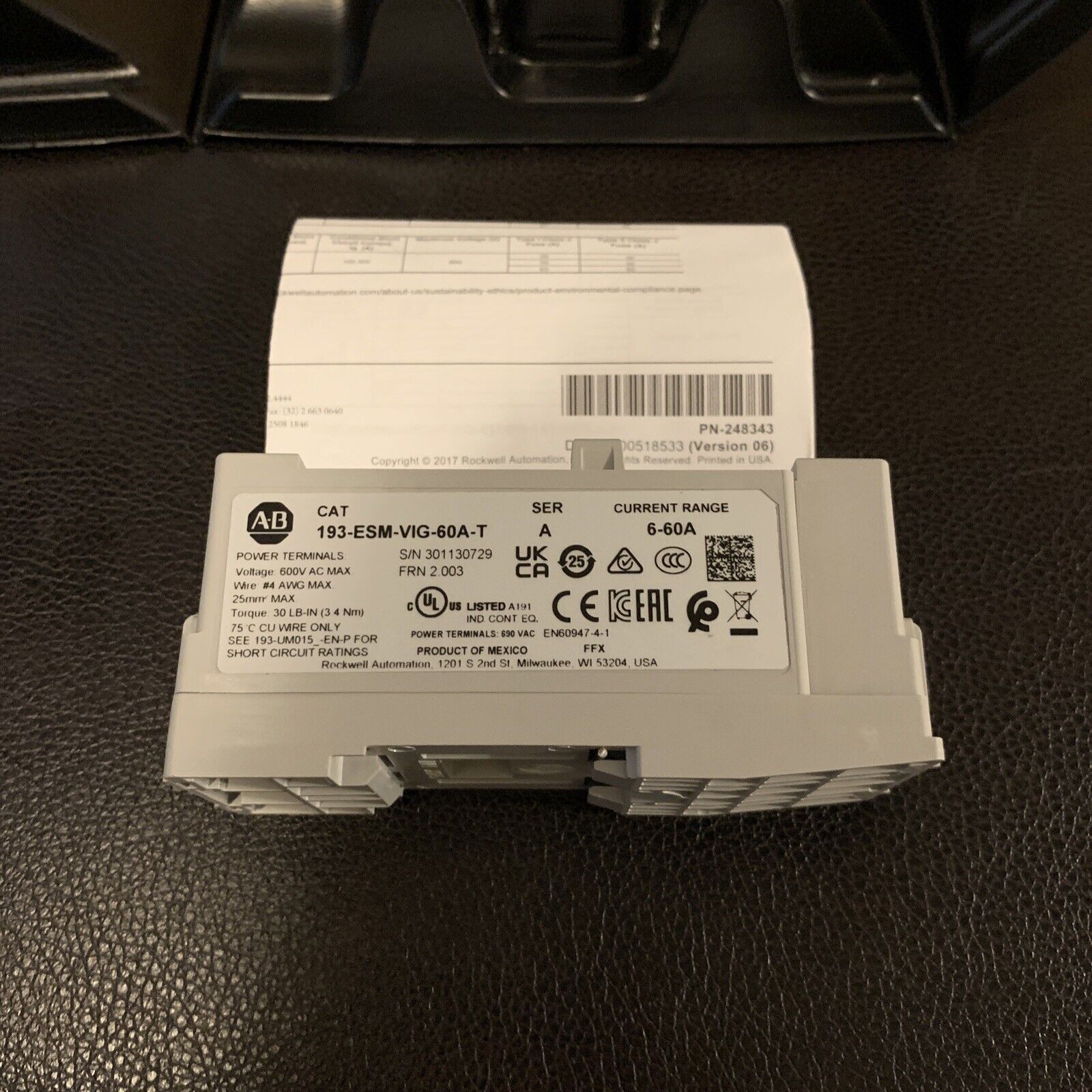 New AB 193-ESM-VIG-60A-T Ser A 60 Amp Sensing Module New In Box