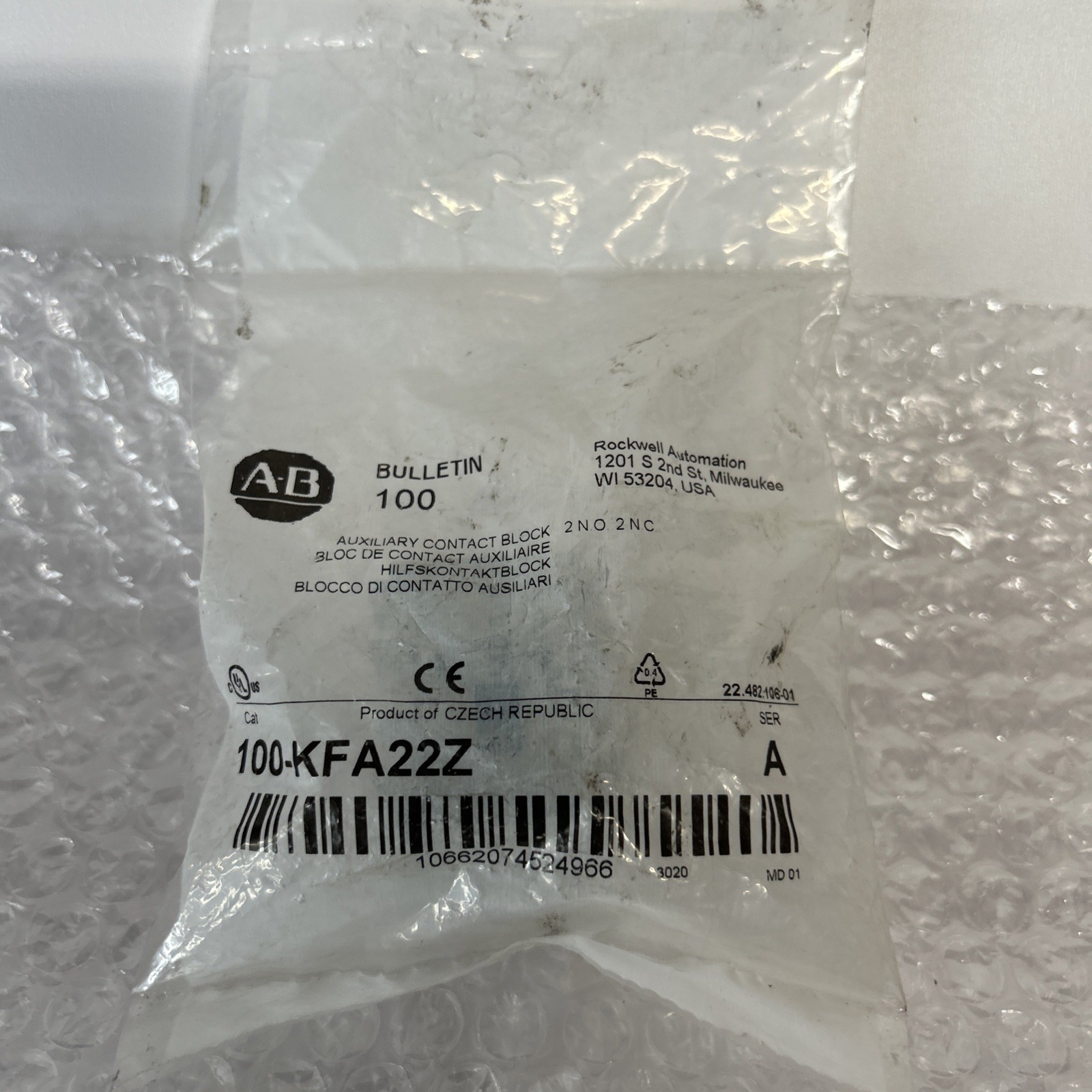 Allen Bradley 100-KFA22Z Brand New Auxiliary Contact Free Shipping