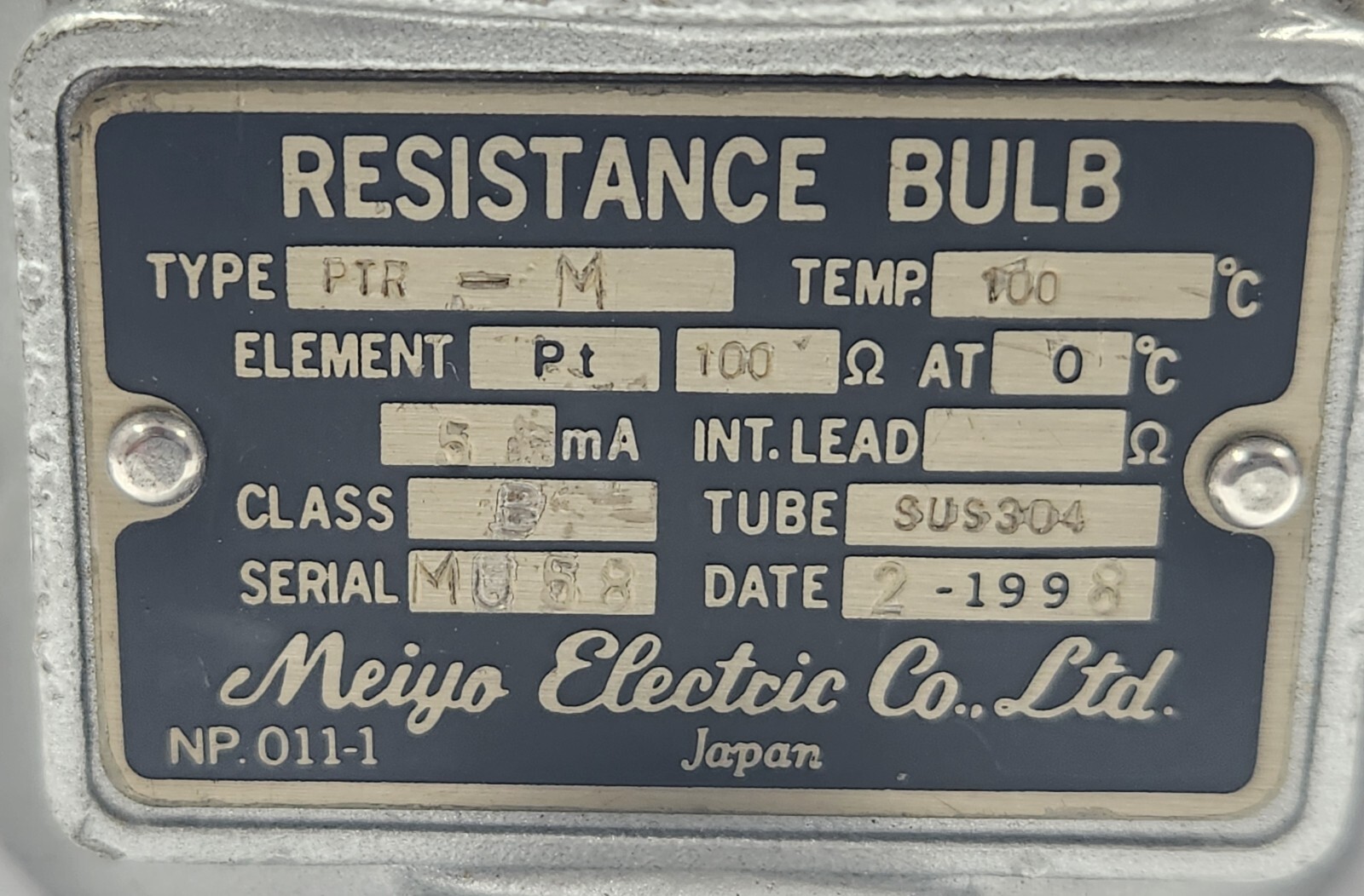 MEIYO ELECTRIC PTR-M RESISTANCE BULB TEMPERATURE SENSOR 5MA
