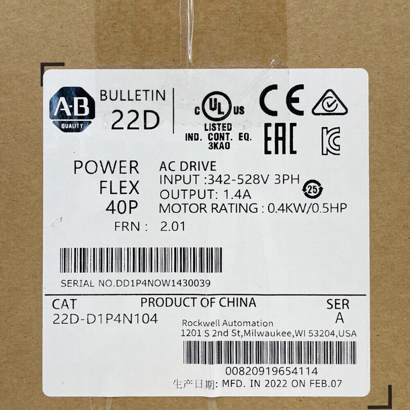 New Allen-Bradley 22D-D1P4N104 PowerFlex 40 0.4kW 0.5Hp AC Drive 22DD1P4N104