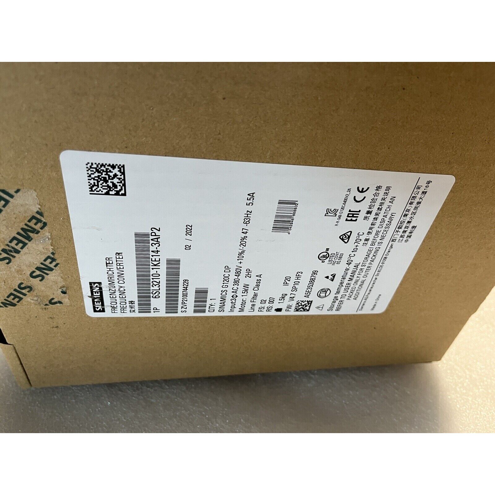 New Siemens SINAMICS PM240-2 with Filter 6SL3210-1PE11-8AL1 6SL3 210-1PE11-8AL1
