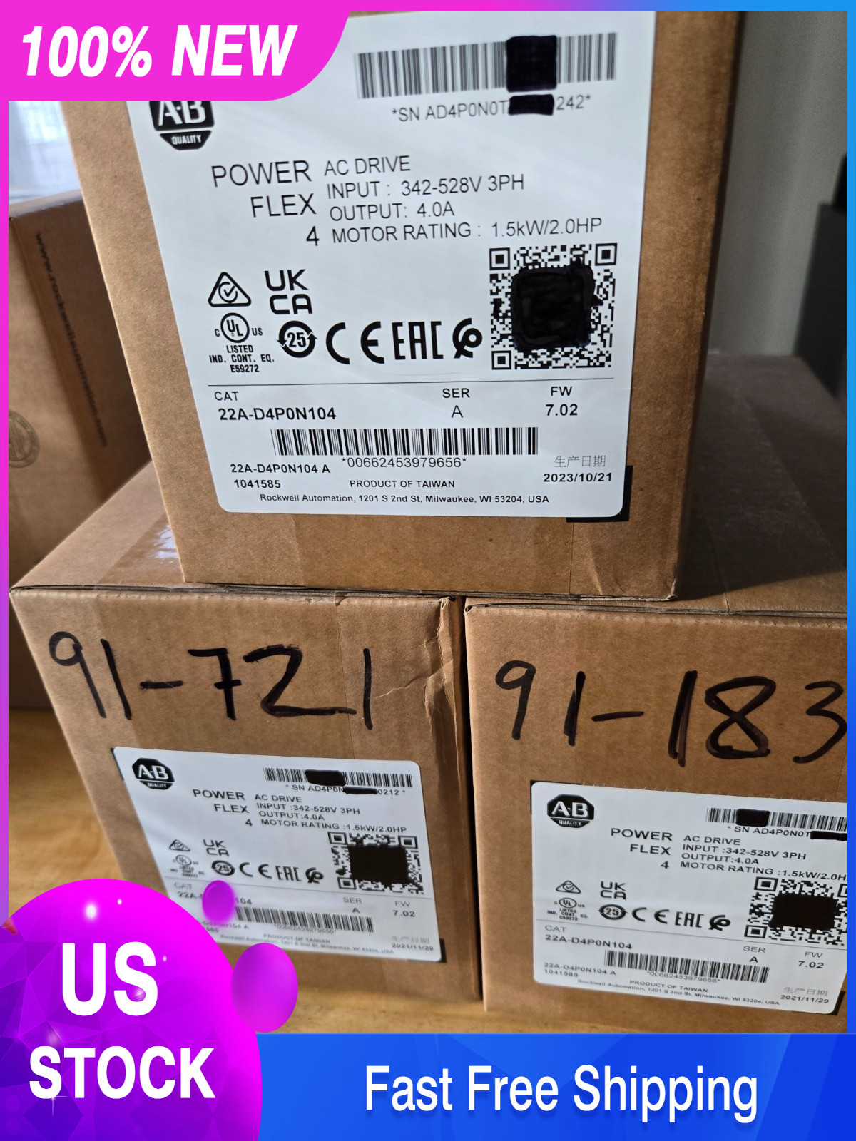 *NIB* Allen Bradley 22A-D4P0N104 PowerFlex 4 , 2 HP AC Drive READ DESCRIPTION