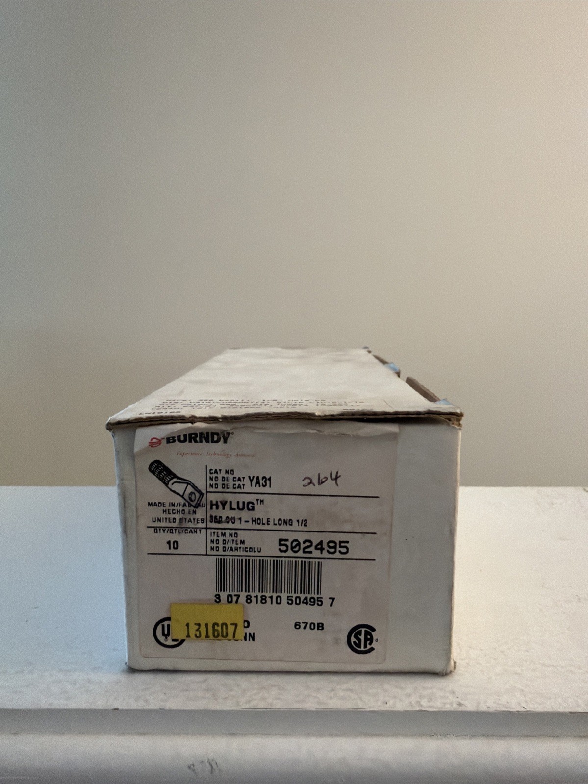 Box Of (10) New Burndy YA31 #502495 Compression Lungs 1/2” Hole 350 Kcmil