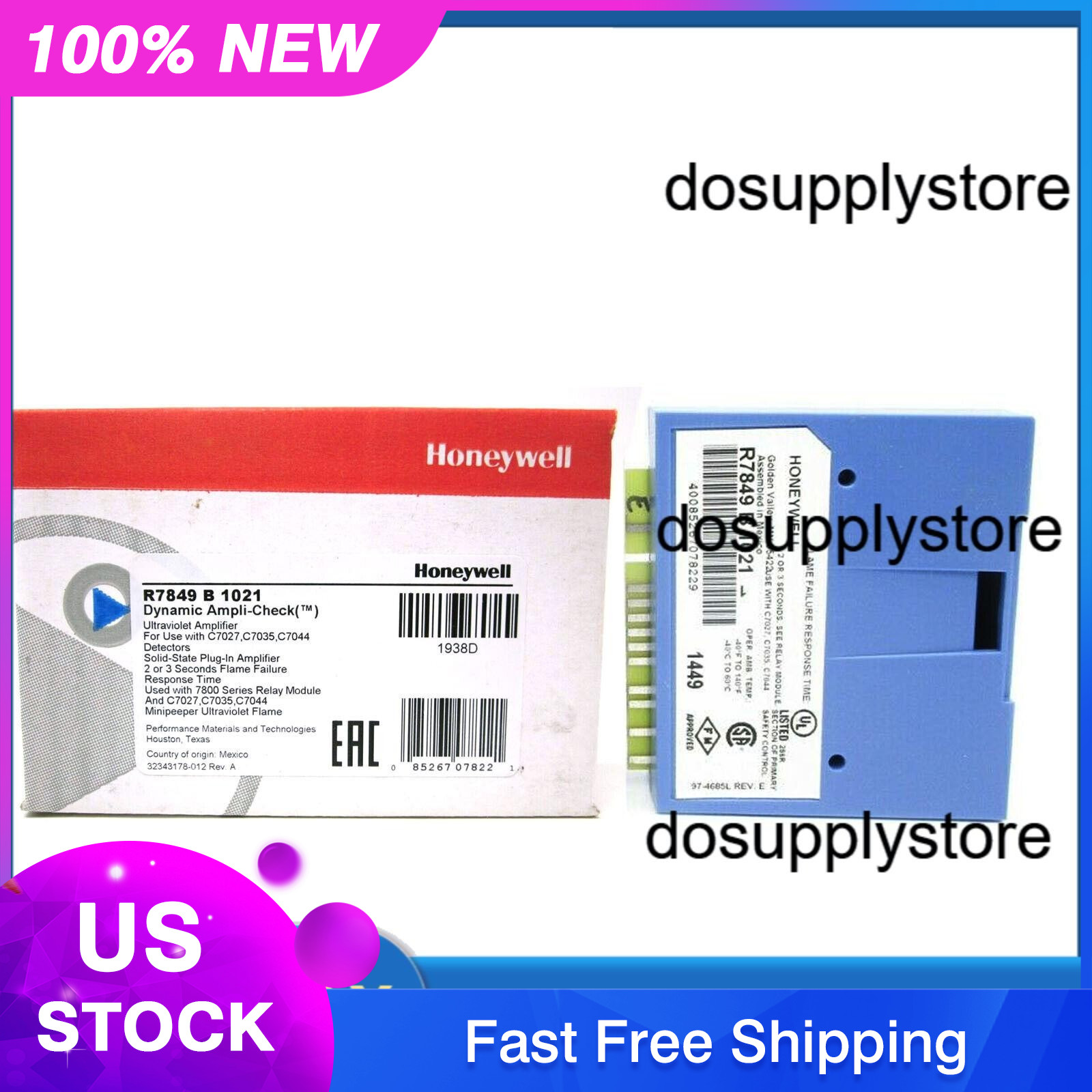 1PC New Honeywell R7849B1021 Flame Amplifier R7849 B 1021 Fast Shipping