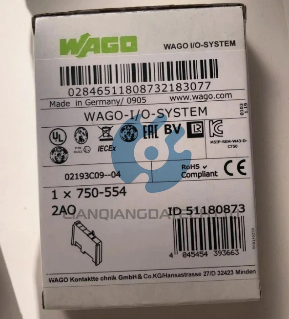 New In Box WAGO 750-554 2-Channel Analog Output PLC Module