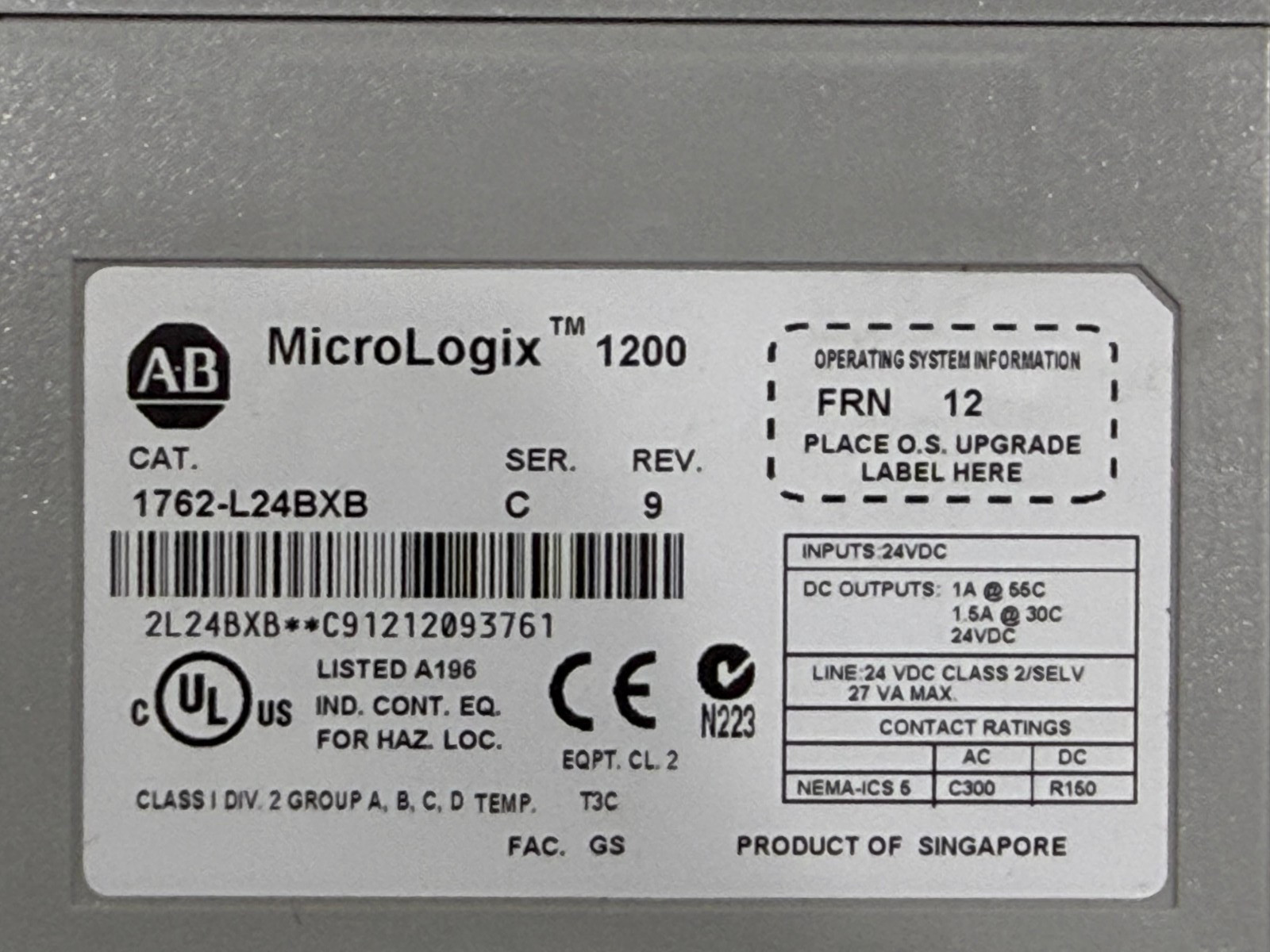 Allen-Bradley MicroLogix 1200 24VDC Programmable Logic Controller (1762-L24BXB)
