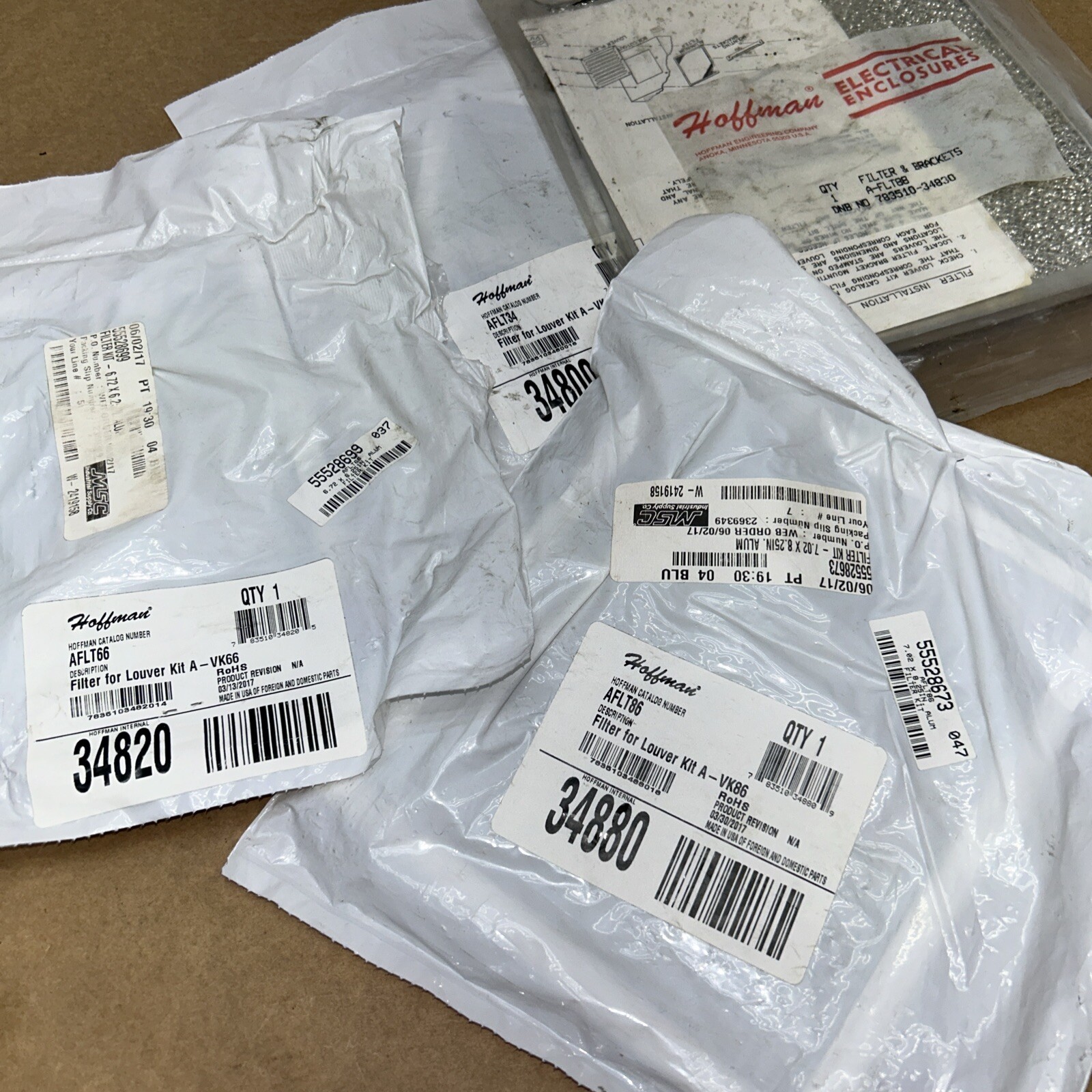 (4) HOFFMAN AFLT66,86,34,88 Filters For Enclosure Louver Plate Kit, Aluminum