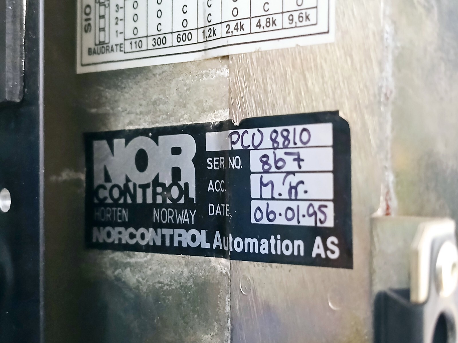 NORCONTROL PCU8810 Process Control Unit HER100261I VT25-373-99/X9 (Not Working)