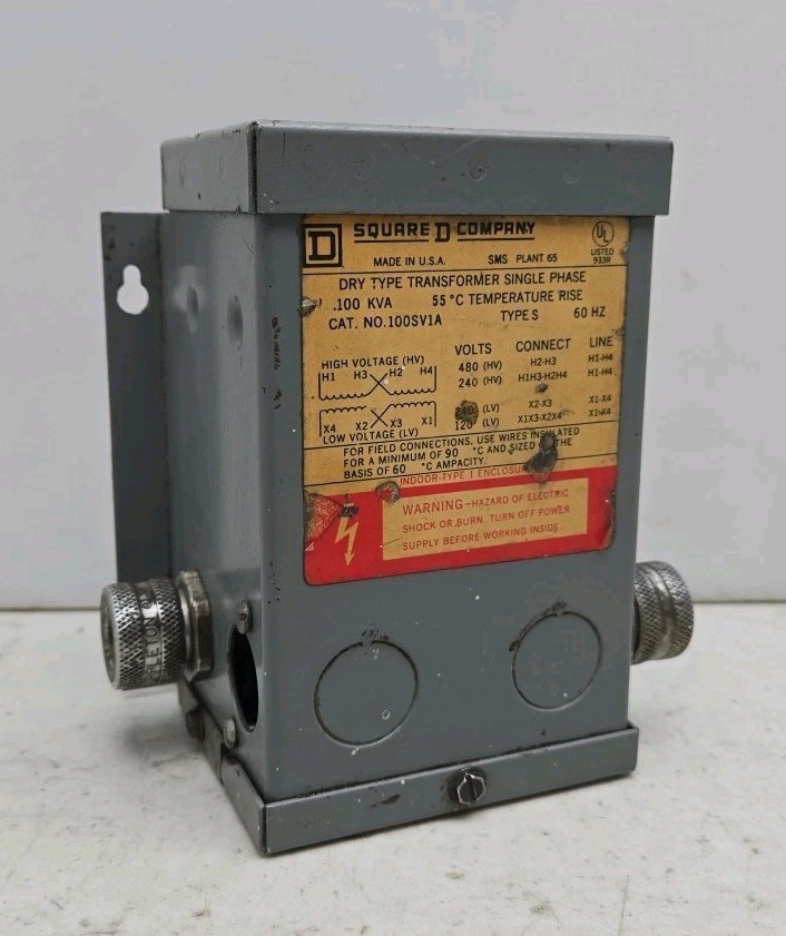 Square D 100SV1A Transformer .100kVA 240Vac 480Vac Type S Single Phase Used