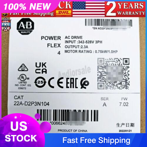 22AD2P3N104 Allen-Bradley 22A-D2P3N104 /A 4 0.75 kW 1 HP AC Drive US Free Tax