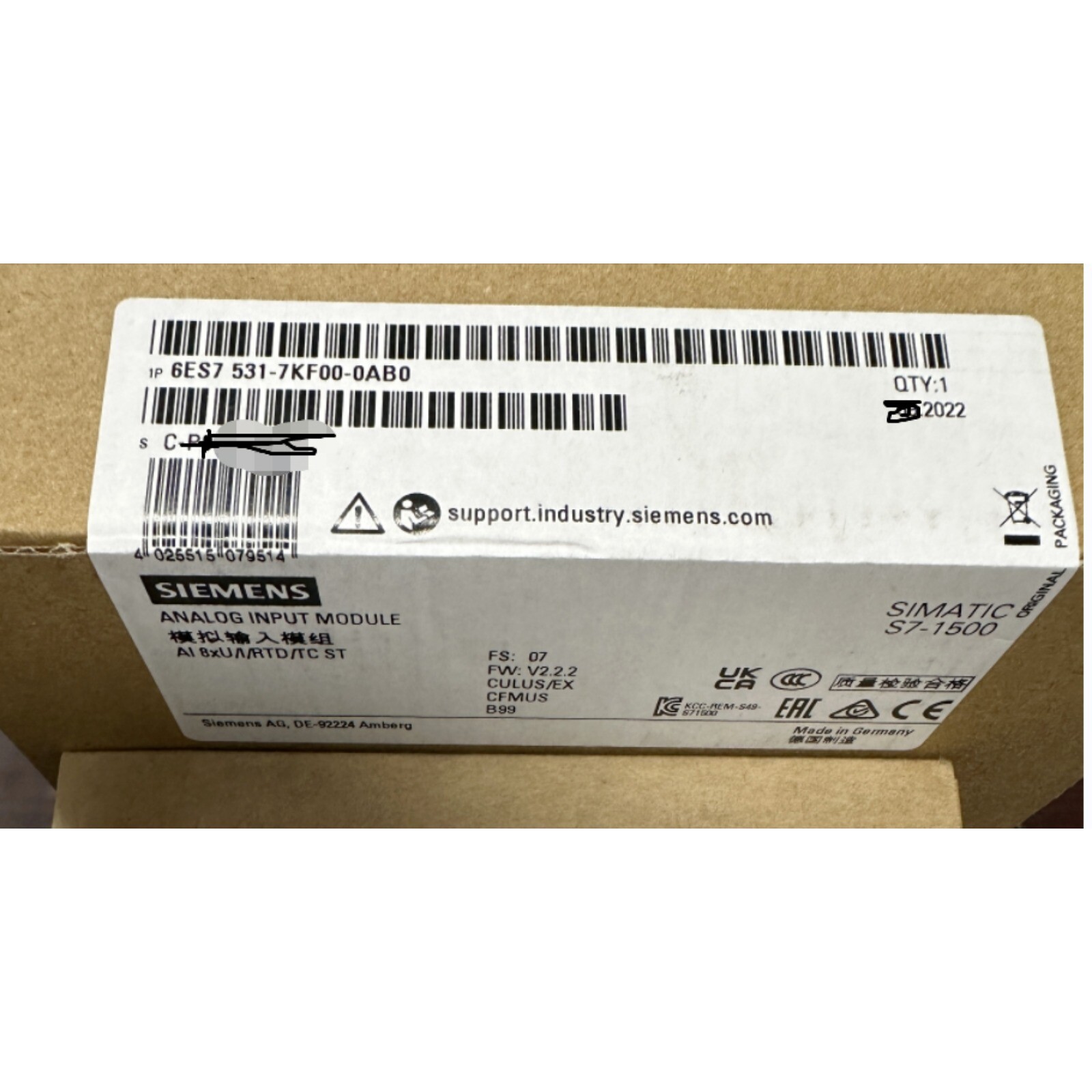 New Siemens 6ES7531-7KF00-0AB0 S7-1500 analog input module 6ES75317KF000AB0